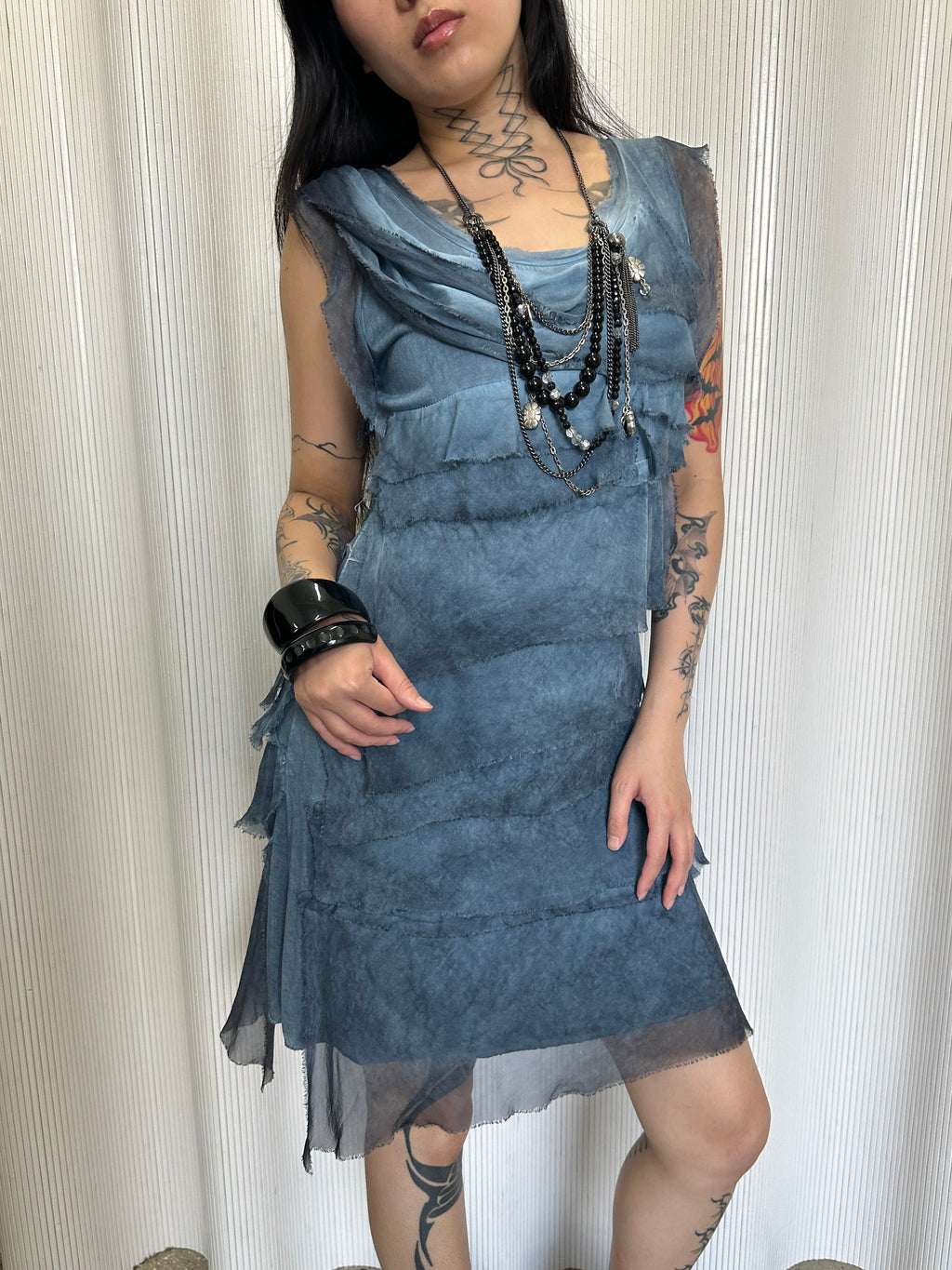 vintage italian 100% silk tiered dress
