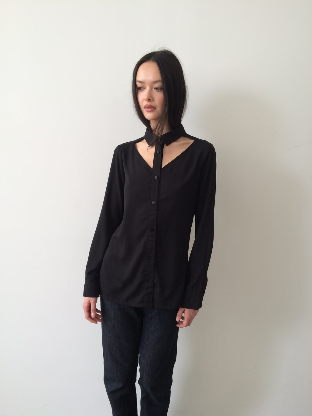 vintage French cutout button down long sleeve top