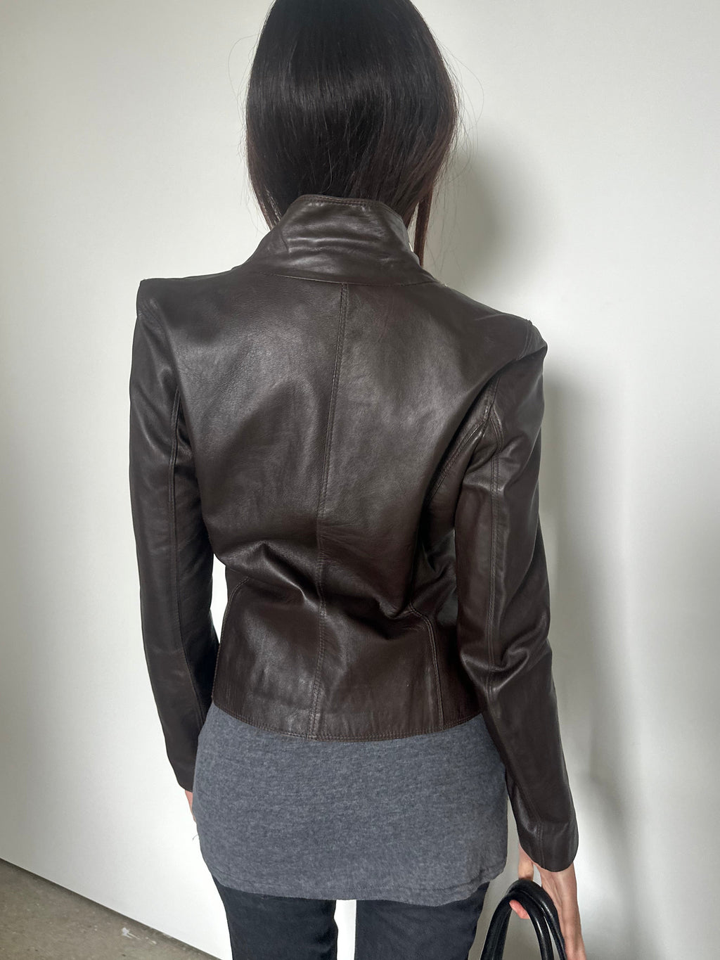 italian cowl neck leather jacket
