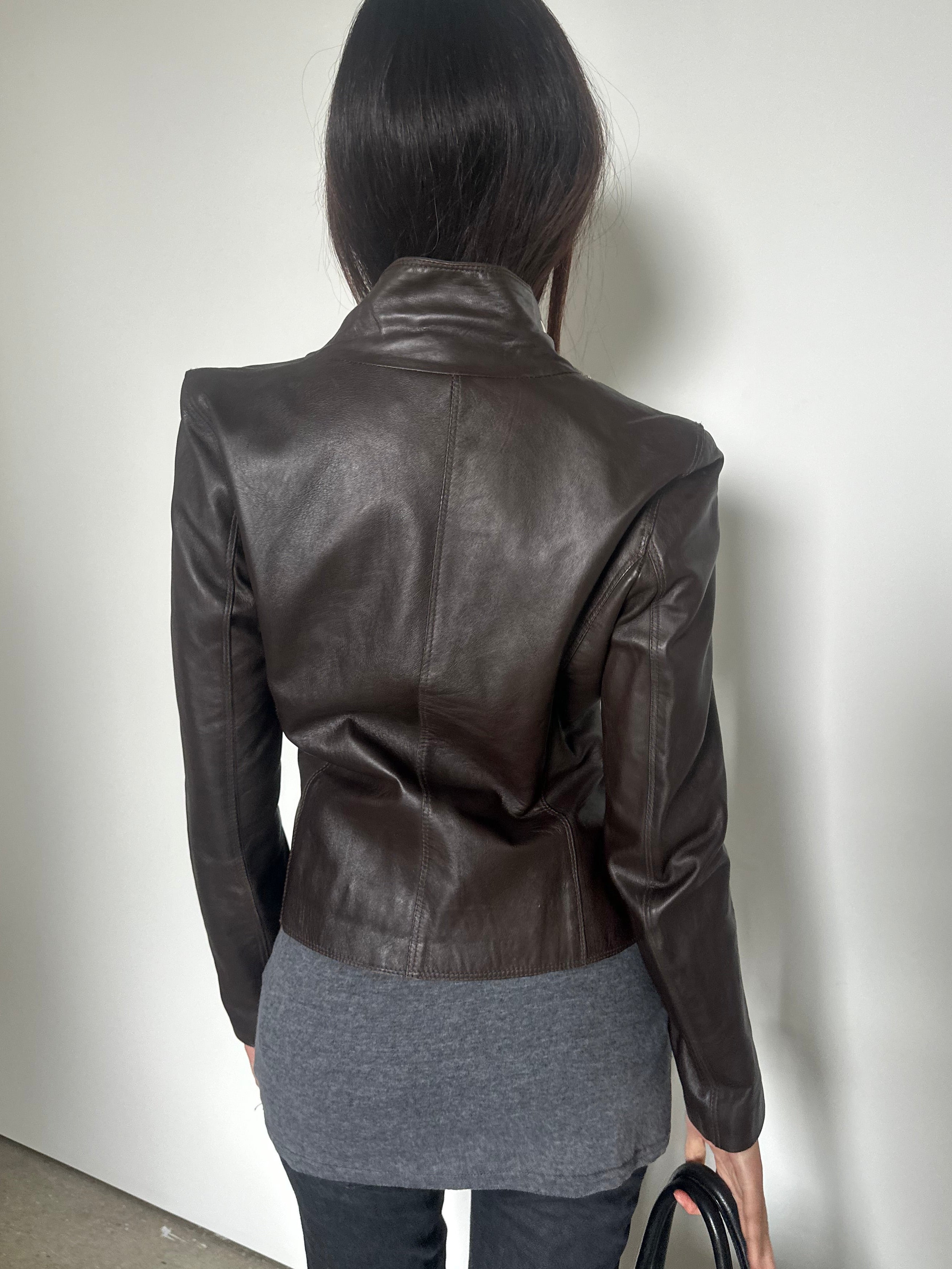 italian cowl neck leather jacket