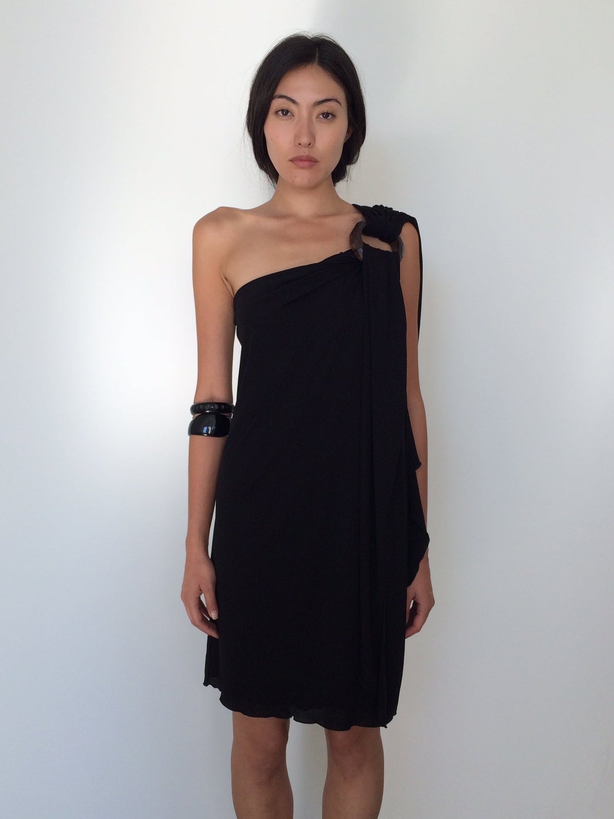 vintage jean paul gaultier black dress with wooden ring