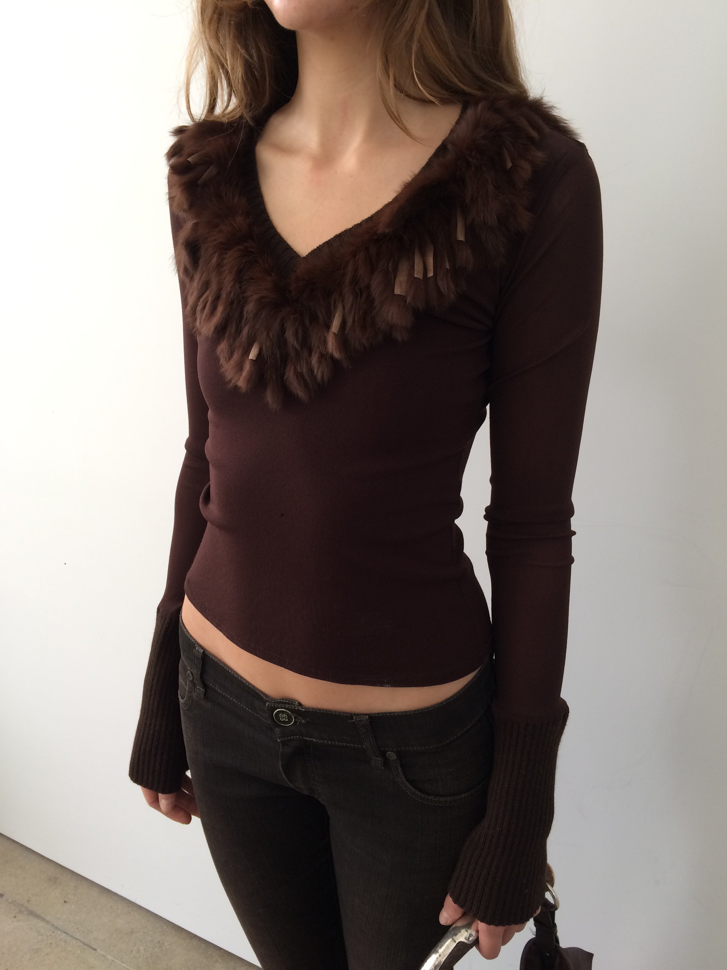 vintage rabbit fur brown top
