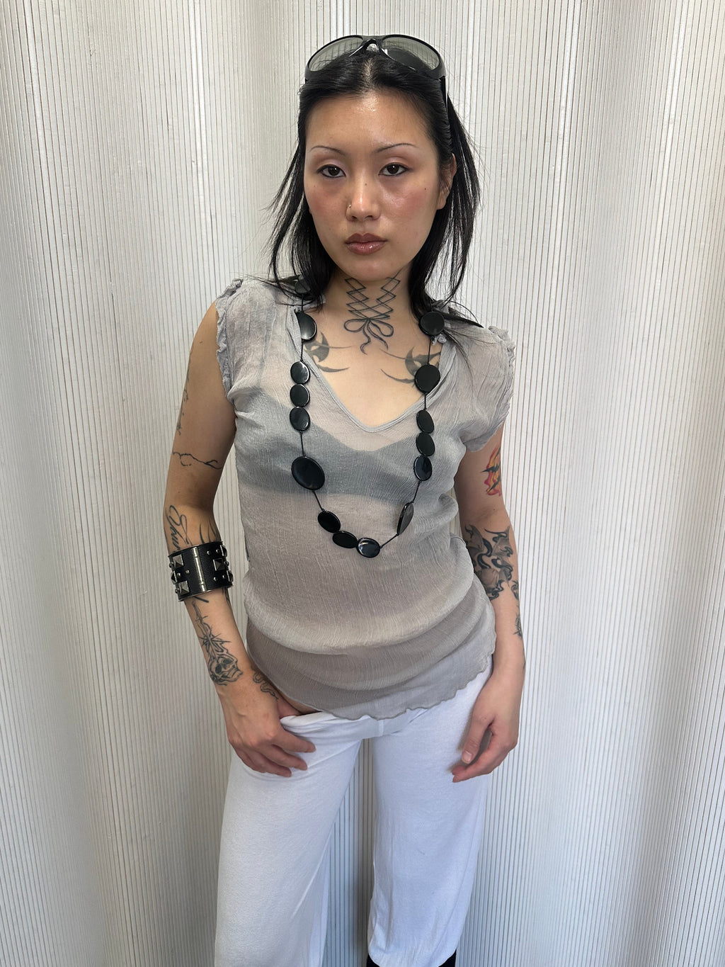 grey silk top made in italy