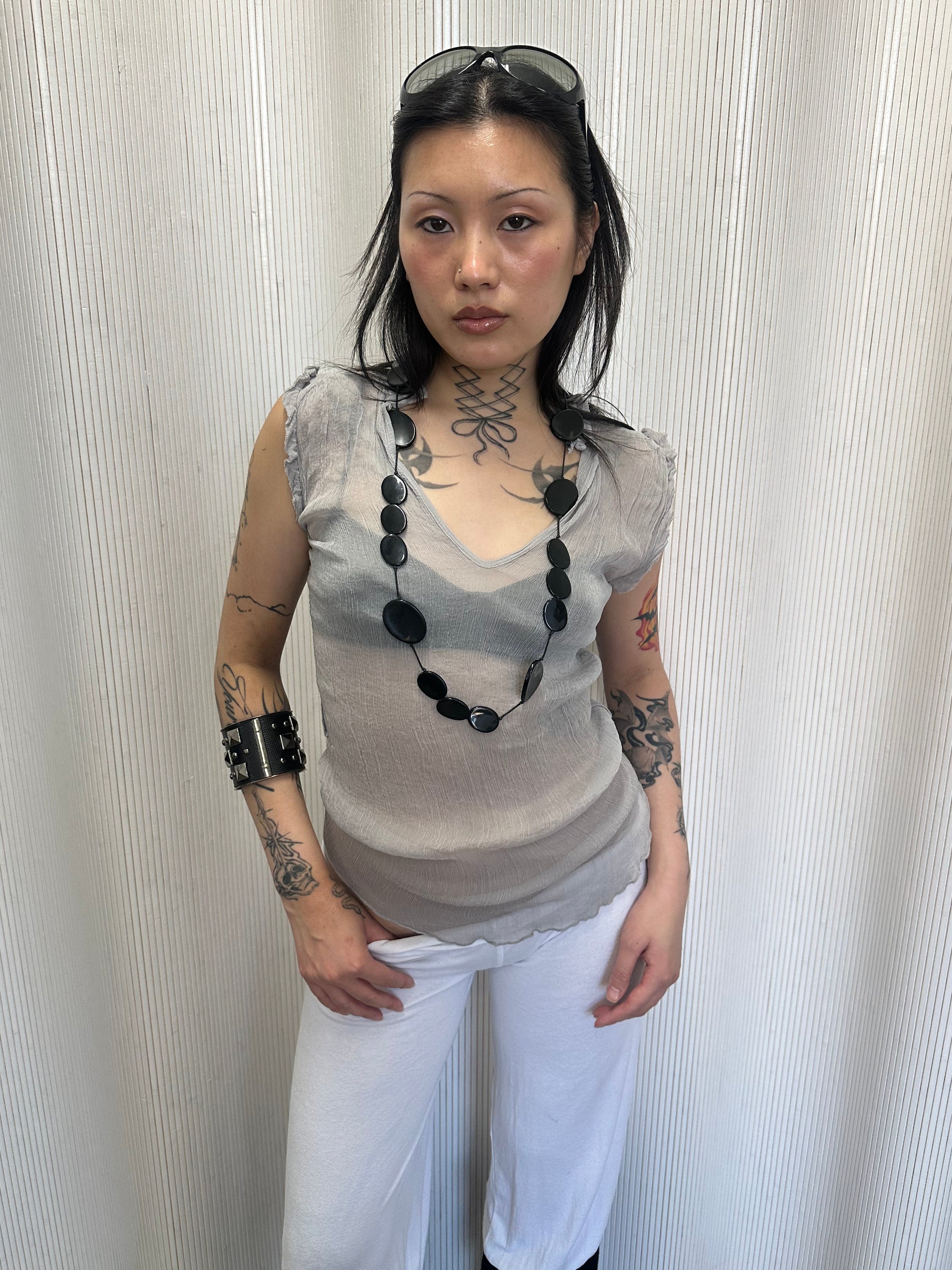 grey silk top made in italy