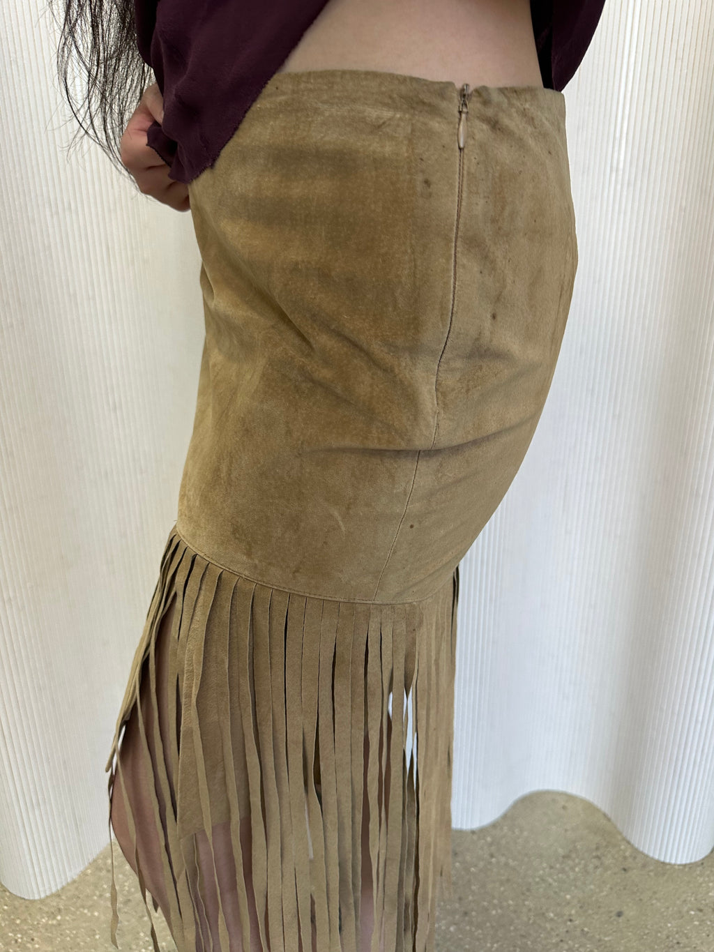 vintage suede fringe skirt