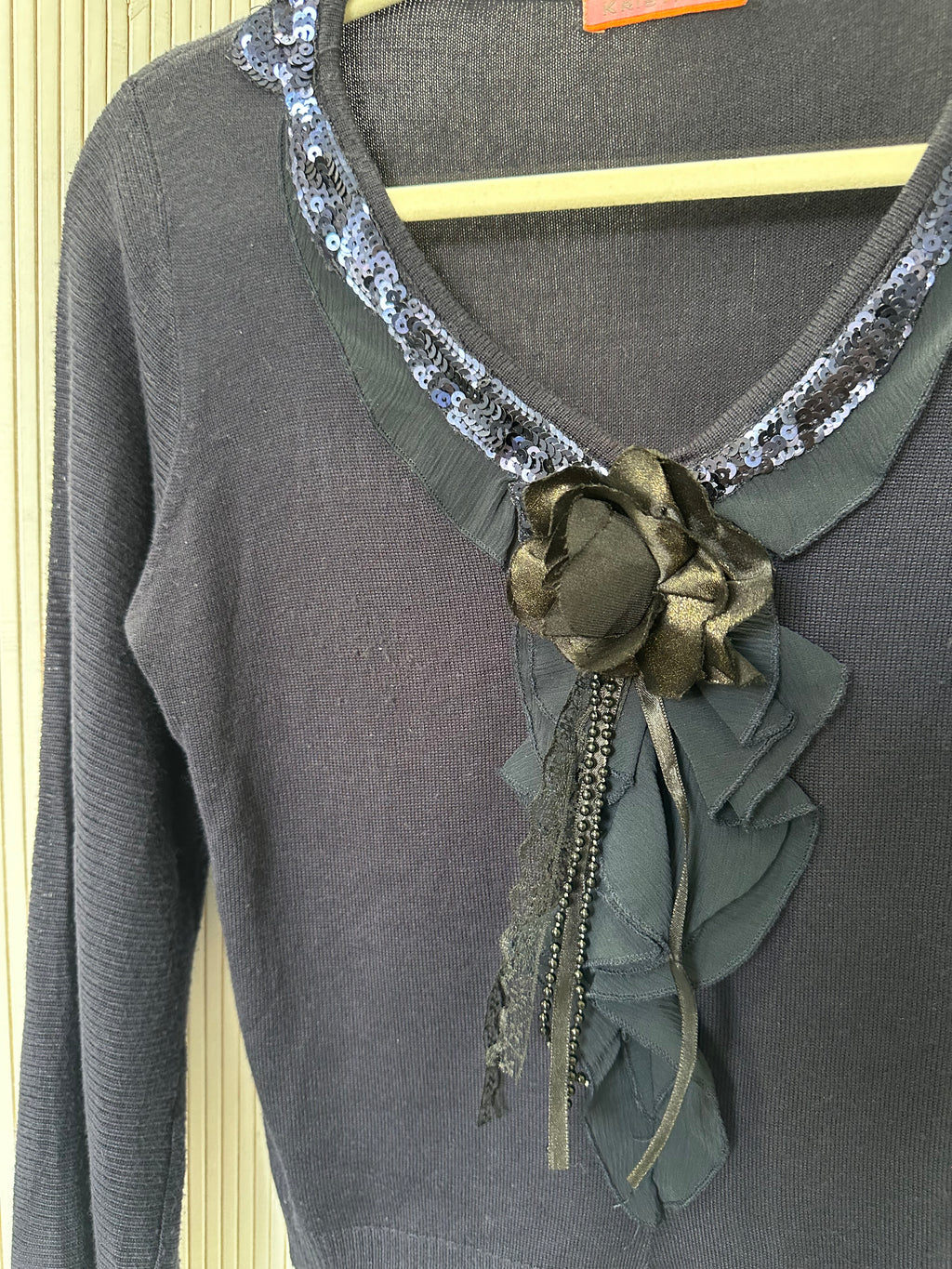 vintage french sweater with floral appliqué