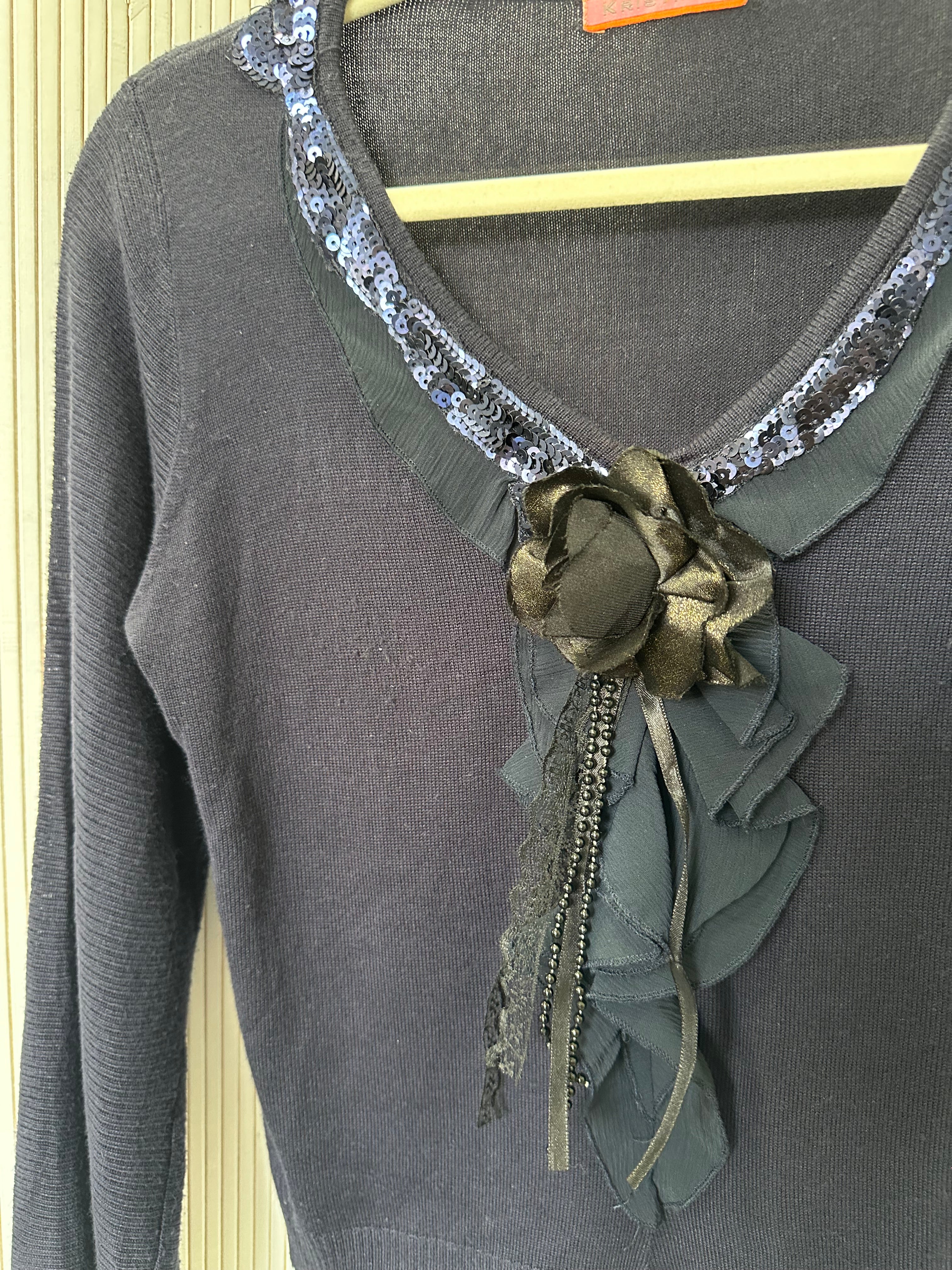 vintage french sweater with floral appliqué