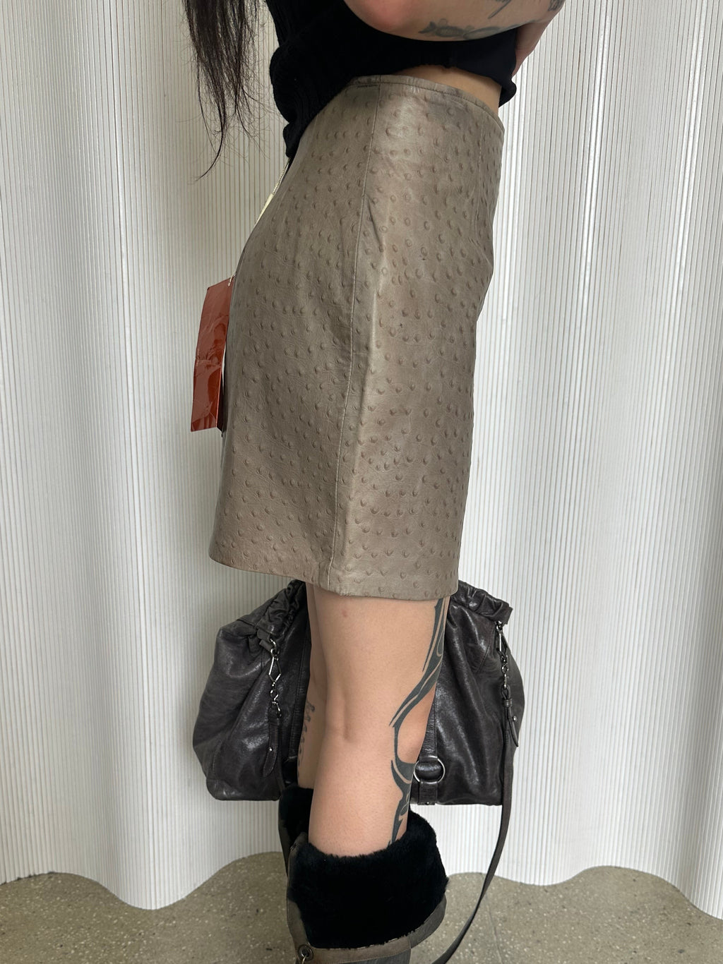 nwt italian ostrich print leather skirt