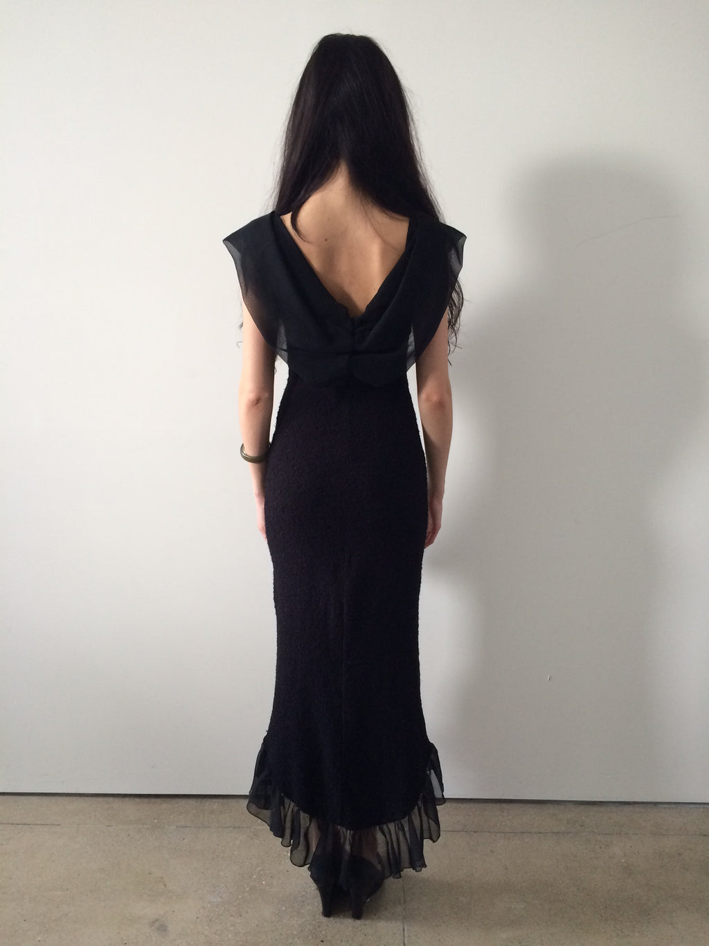 vintage off the shoulder backless dress made in france