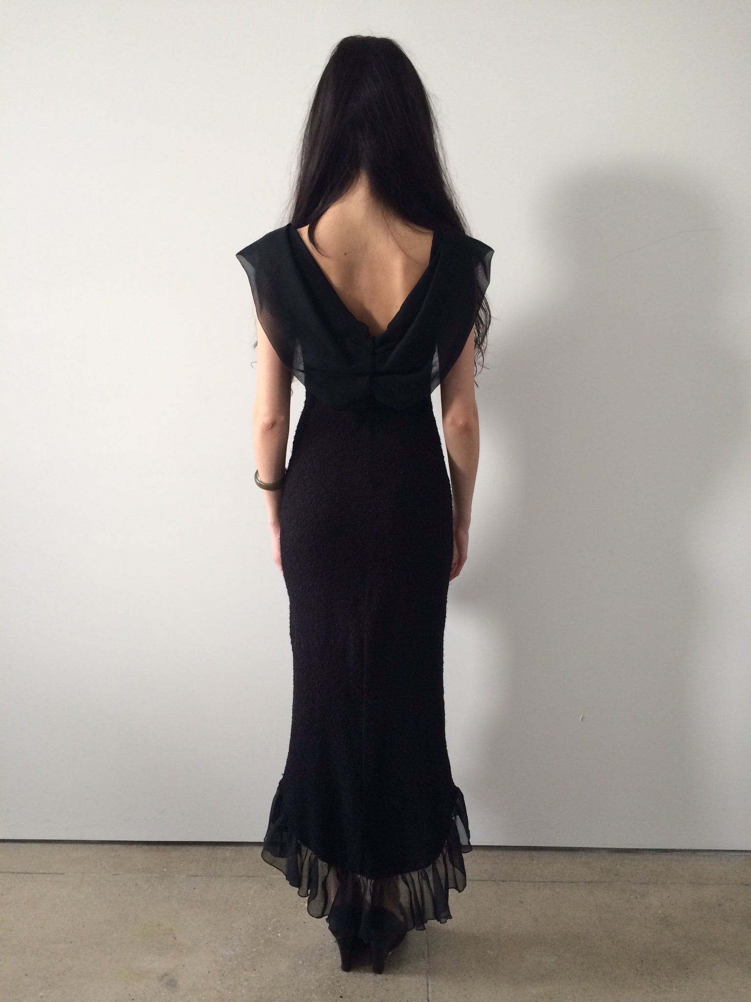 vintage off the shoulder backless dress made in france