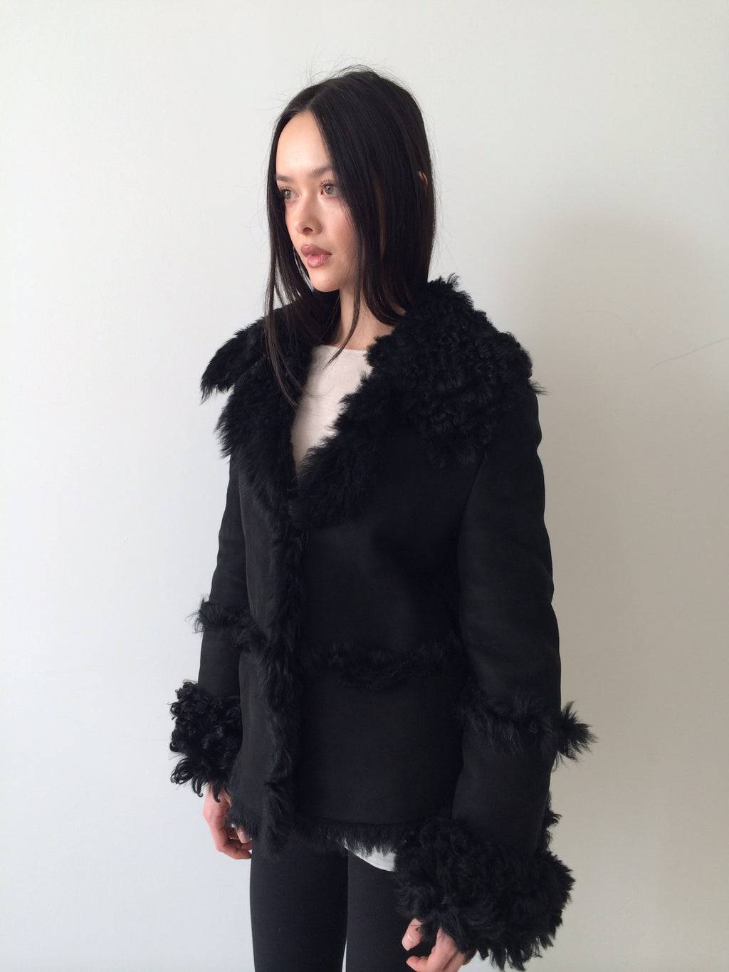 vintage gucci tom ford black shearling coat