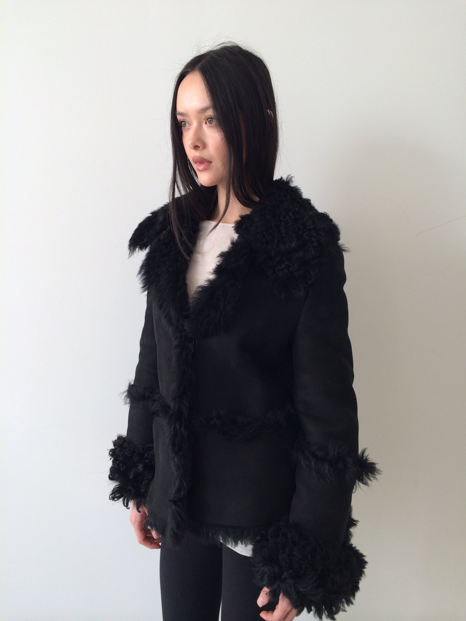 vintage gucci tom ford black shearling coat