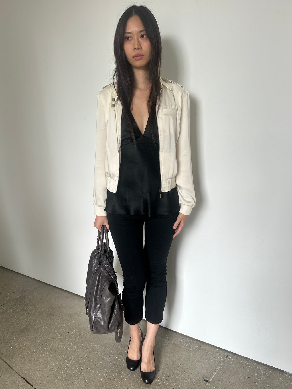 vintage cream satin bomber