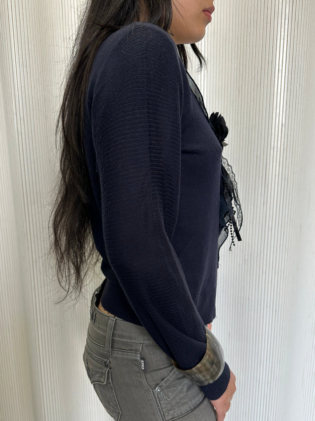 vintage french sweater with floral appliqué