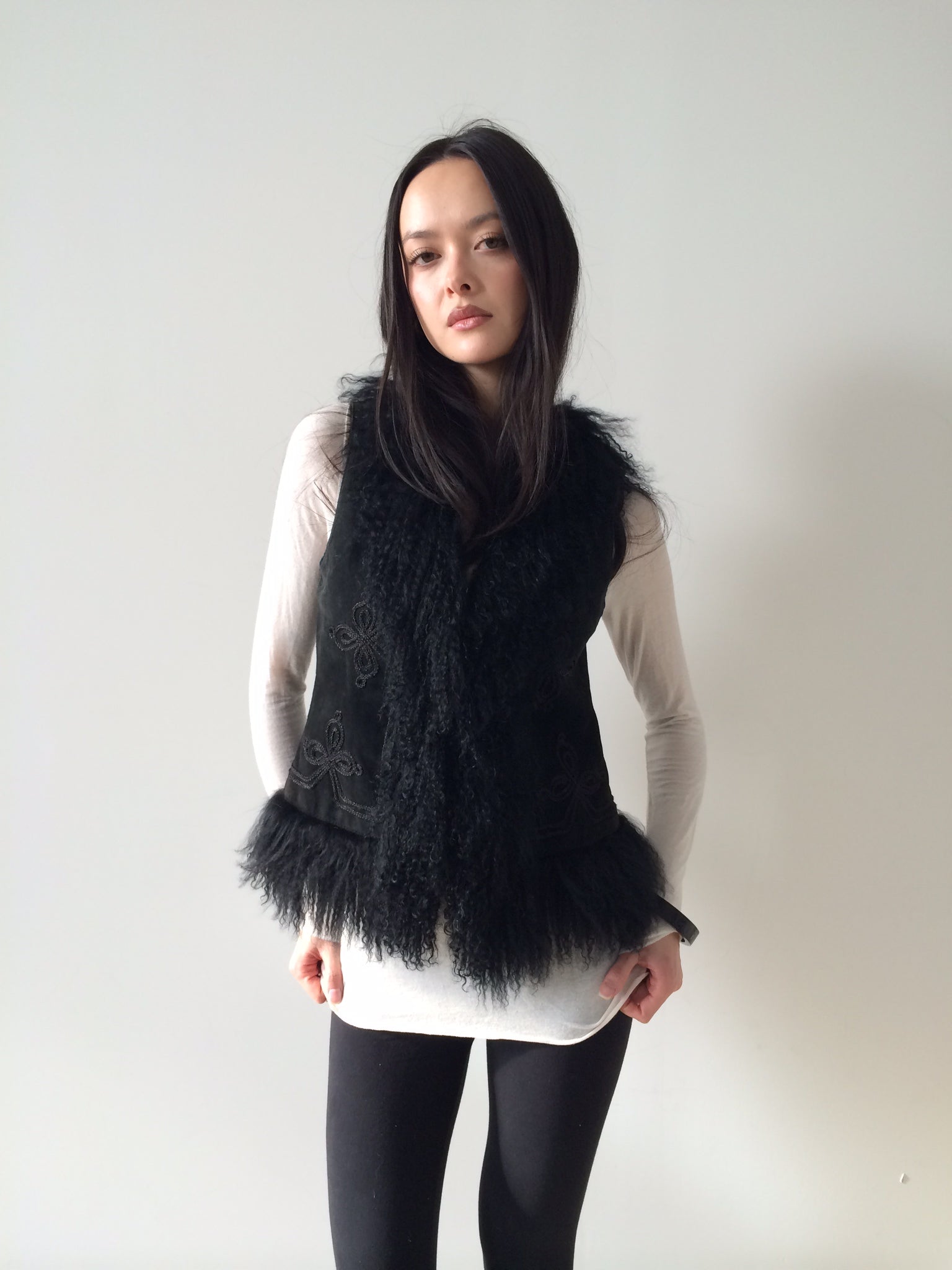 vintage suede and shearling black vest