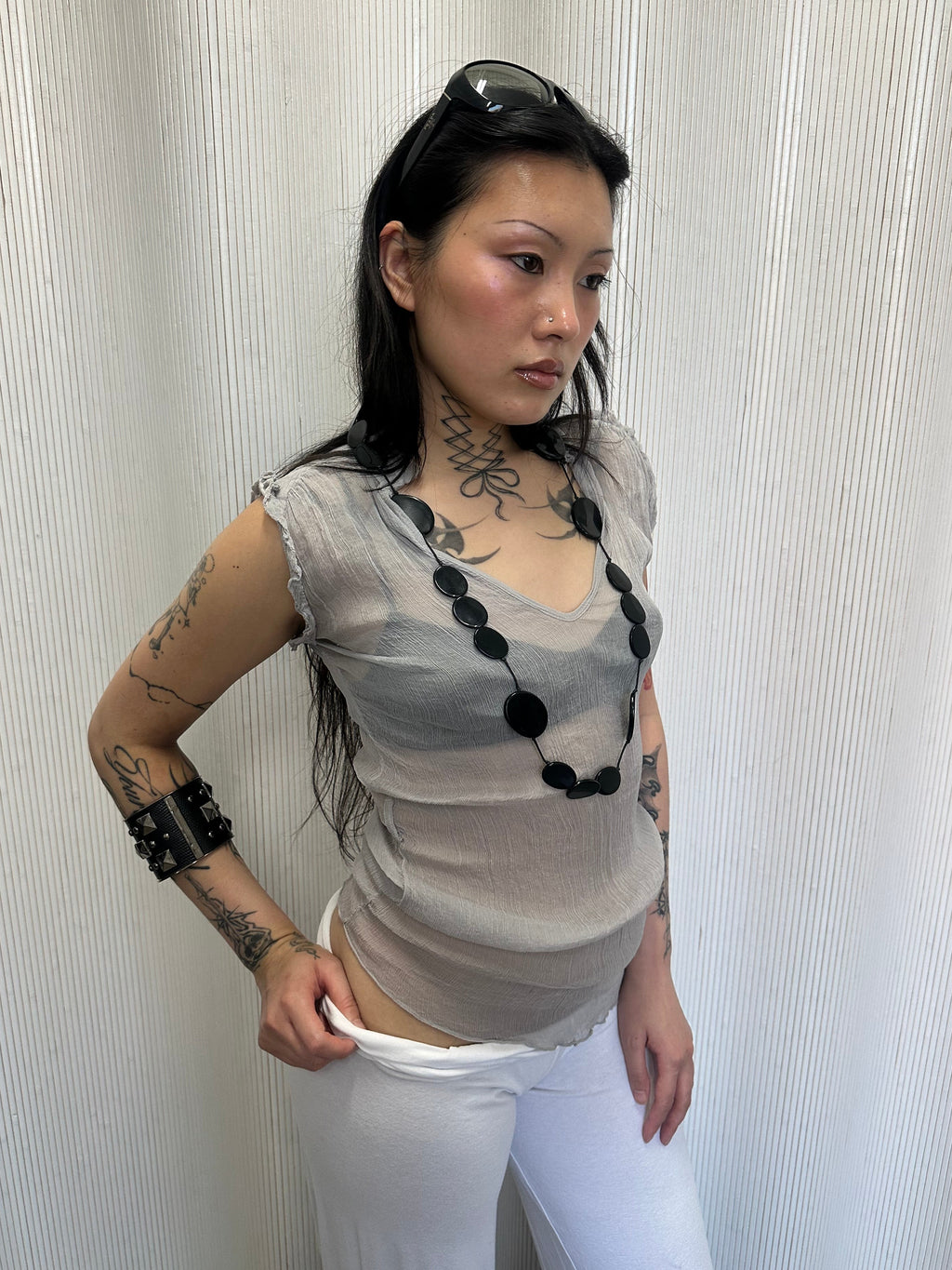 grey silk top made in italy