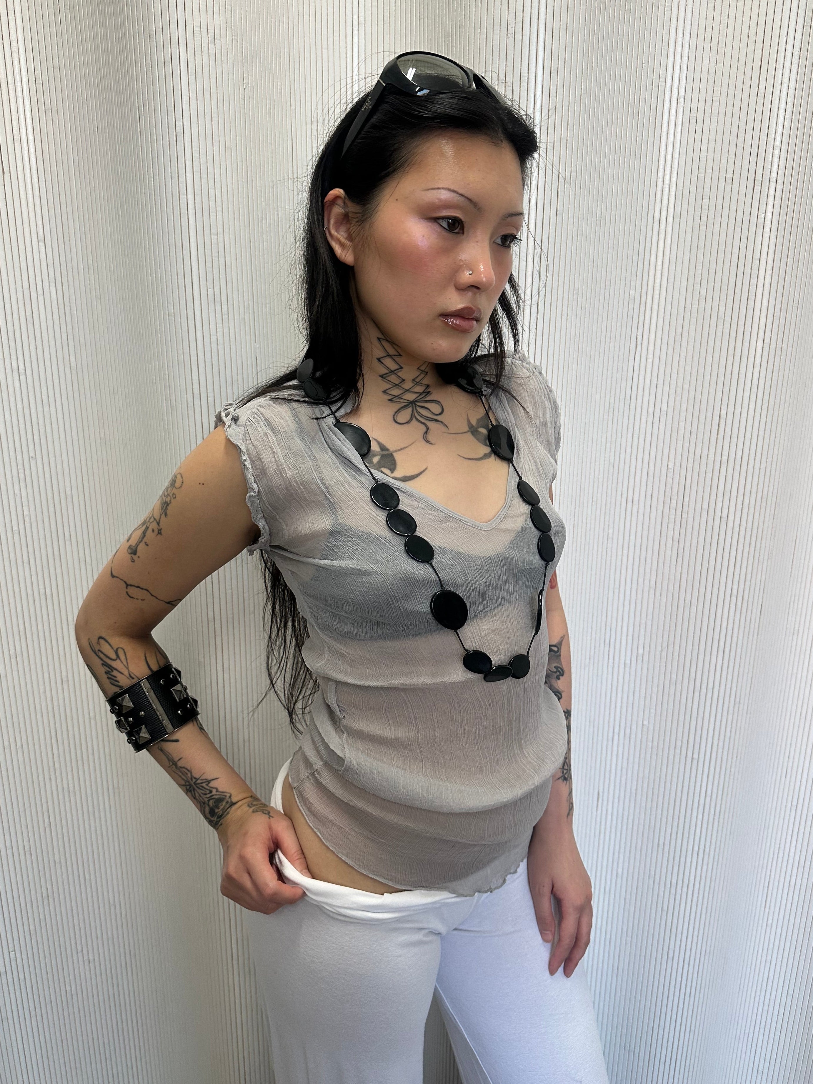 grey silk top made in italy