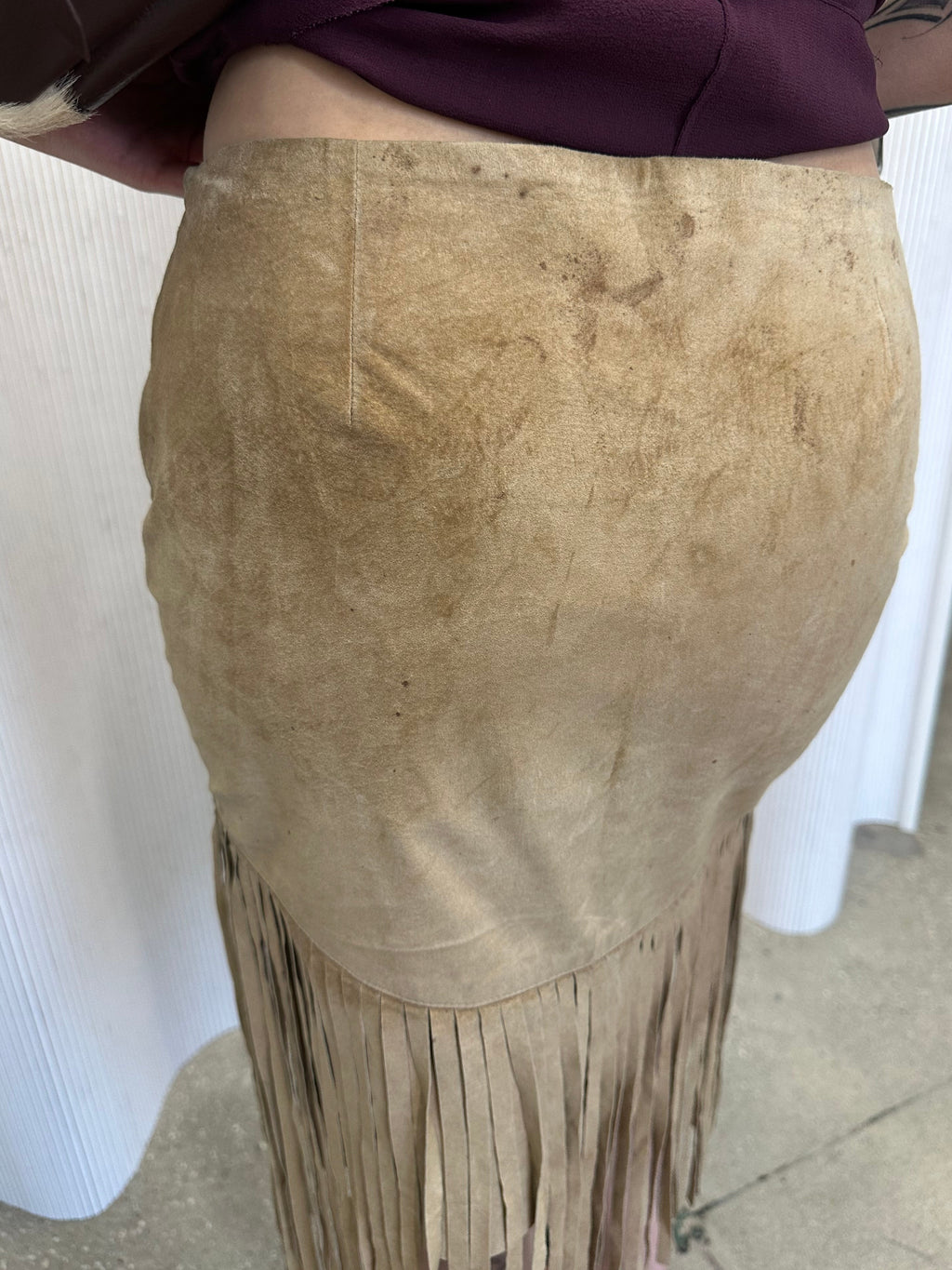 vintage suede fringe skirt