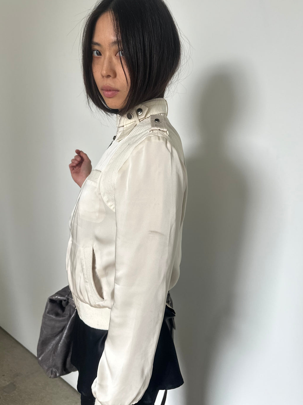 vintage cream satin bomber