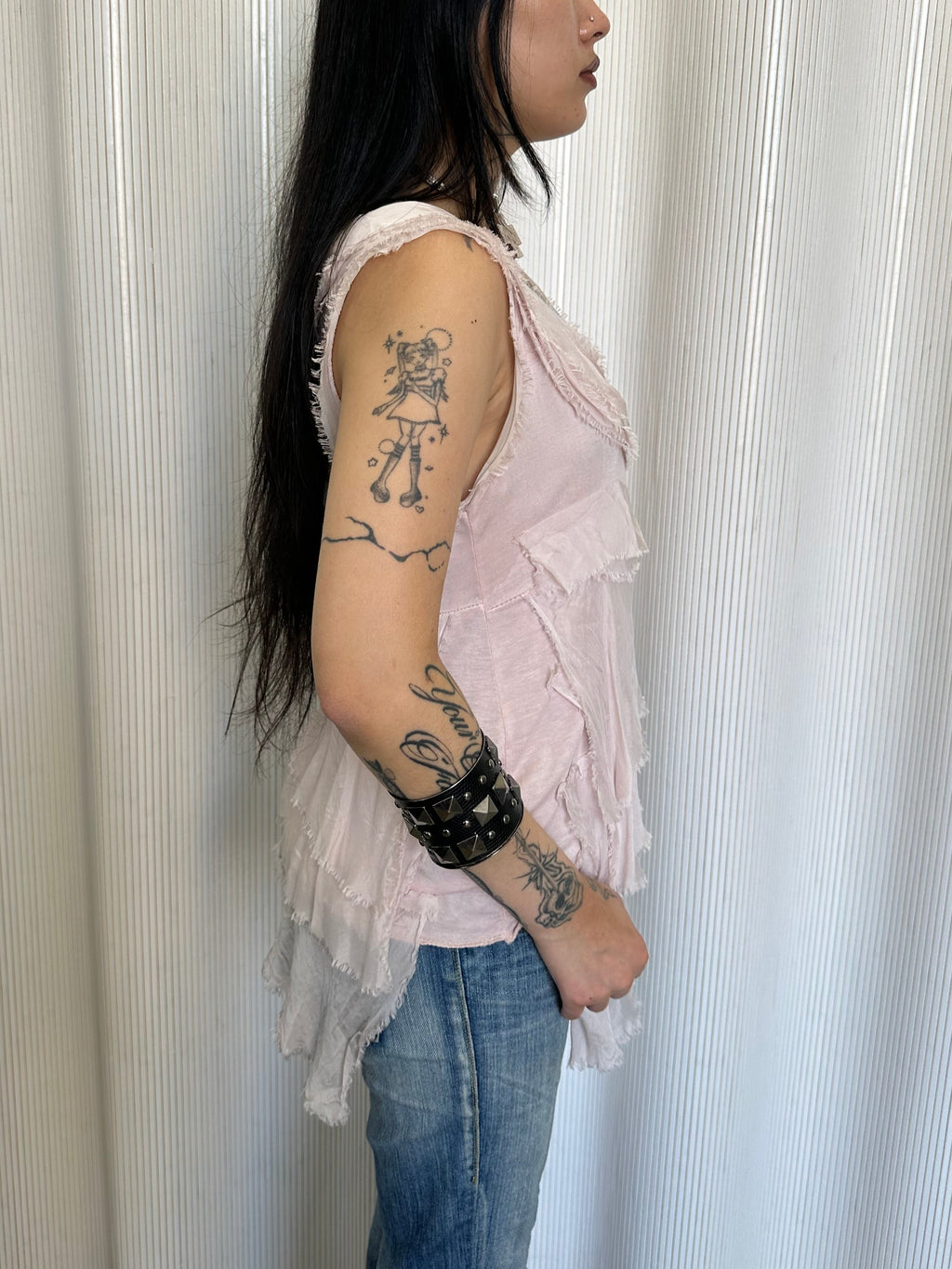 vintage pink italian tiered silk top made in italy