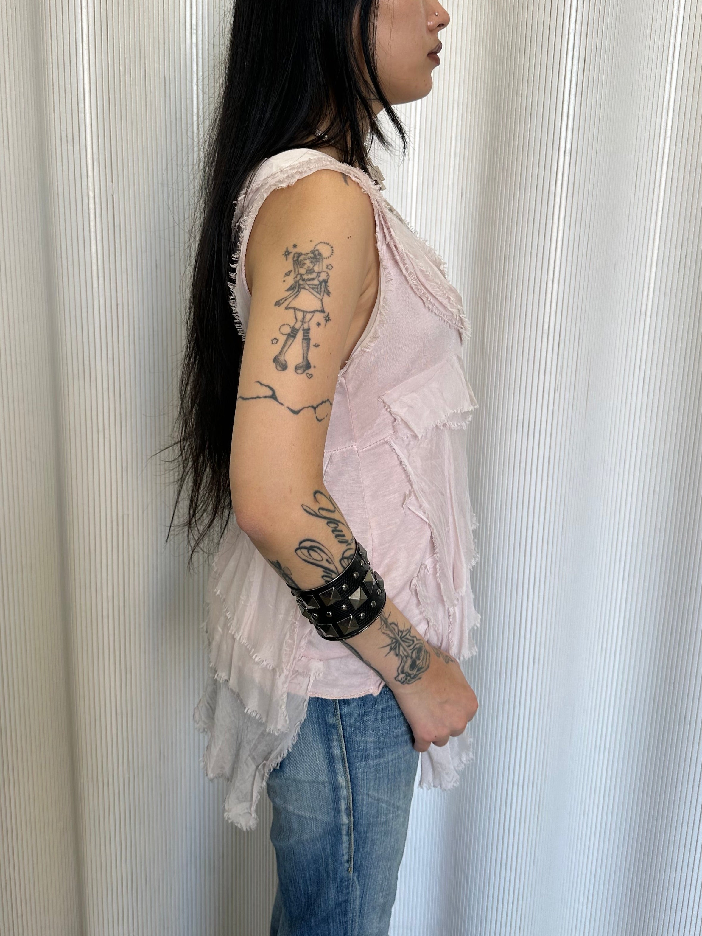 vintage pink italian tiered silk top made in italy