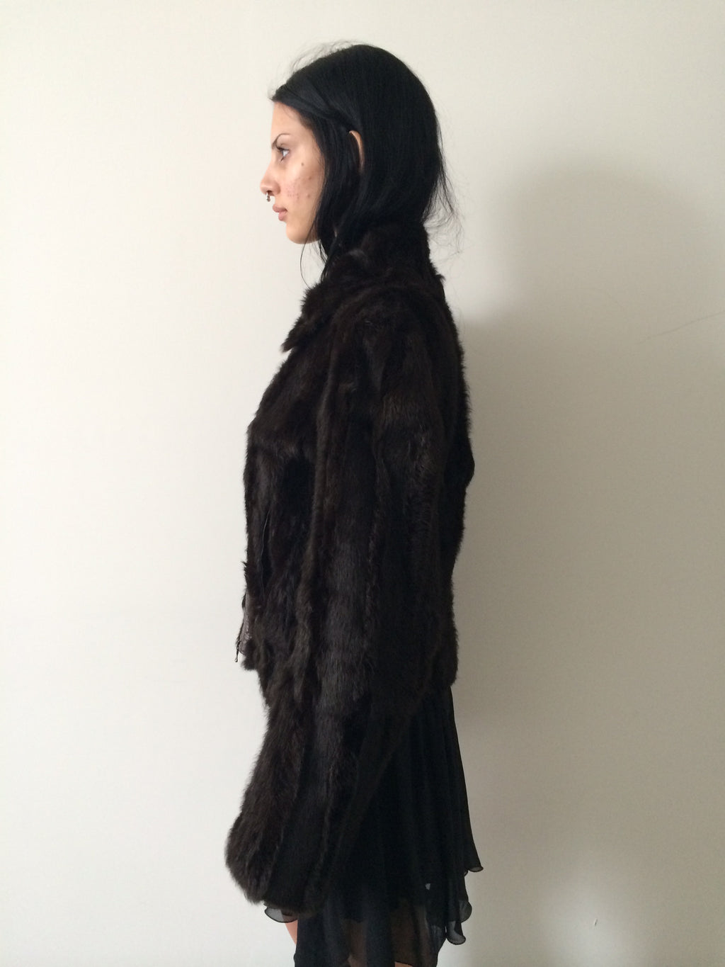 rabbit fur and leather bomber size s