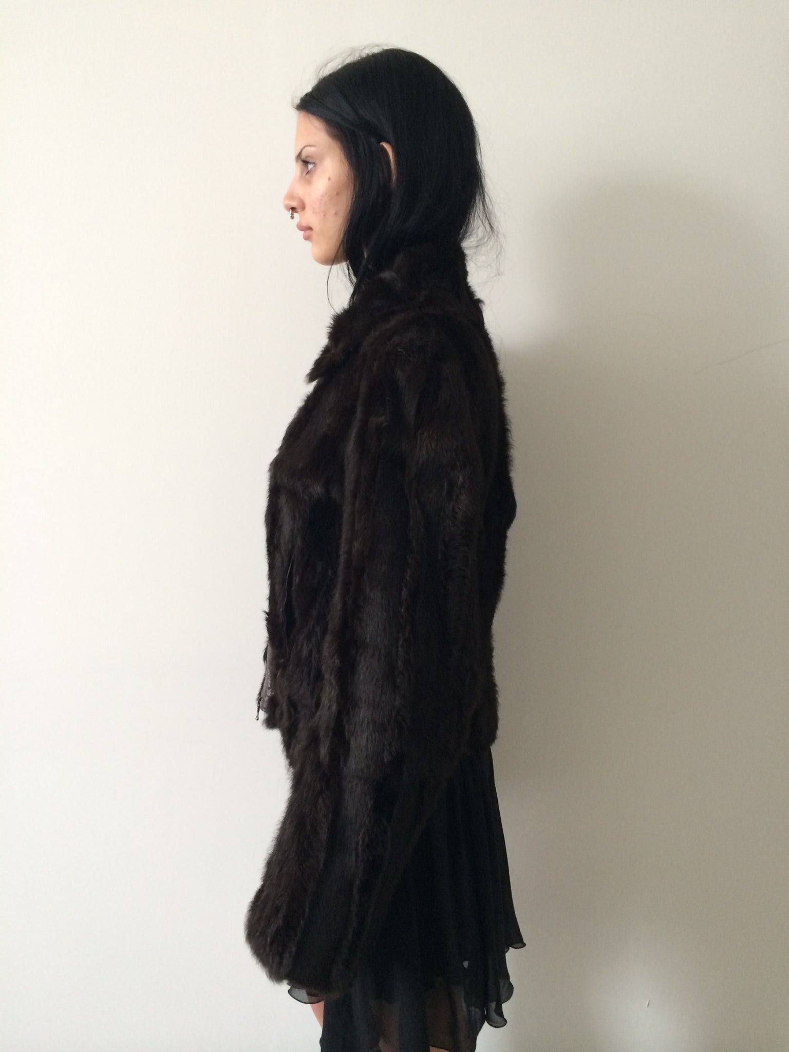 rabbit fur and leather bomber size s