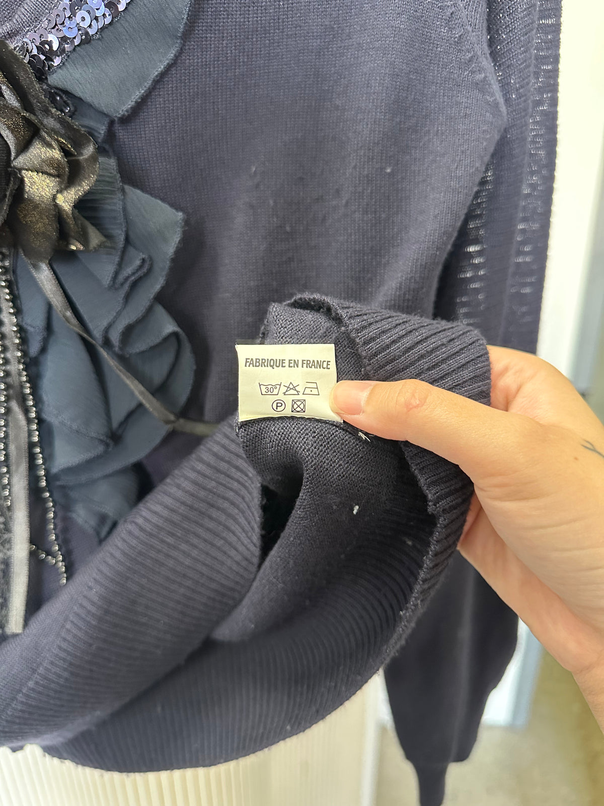 vintage french sweater with floral appliqué