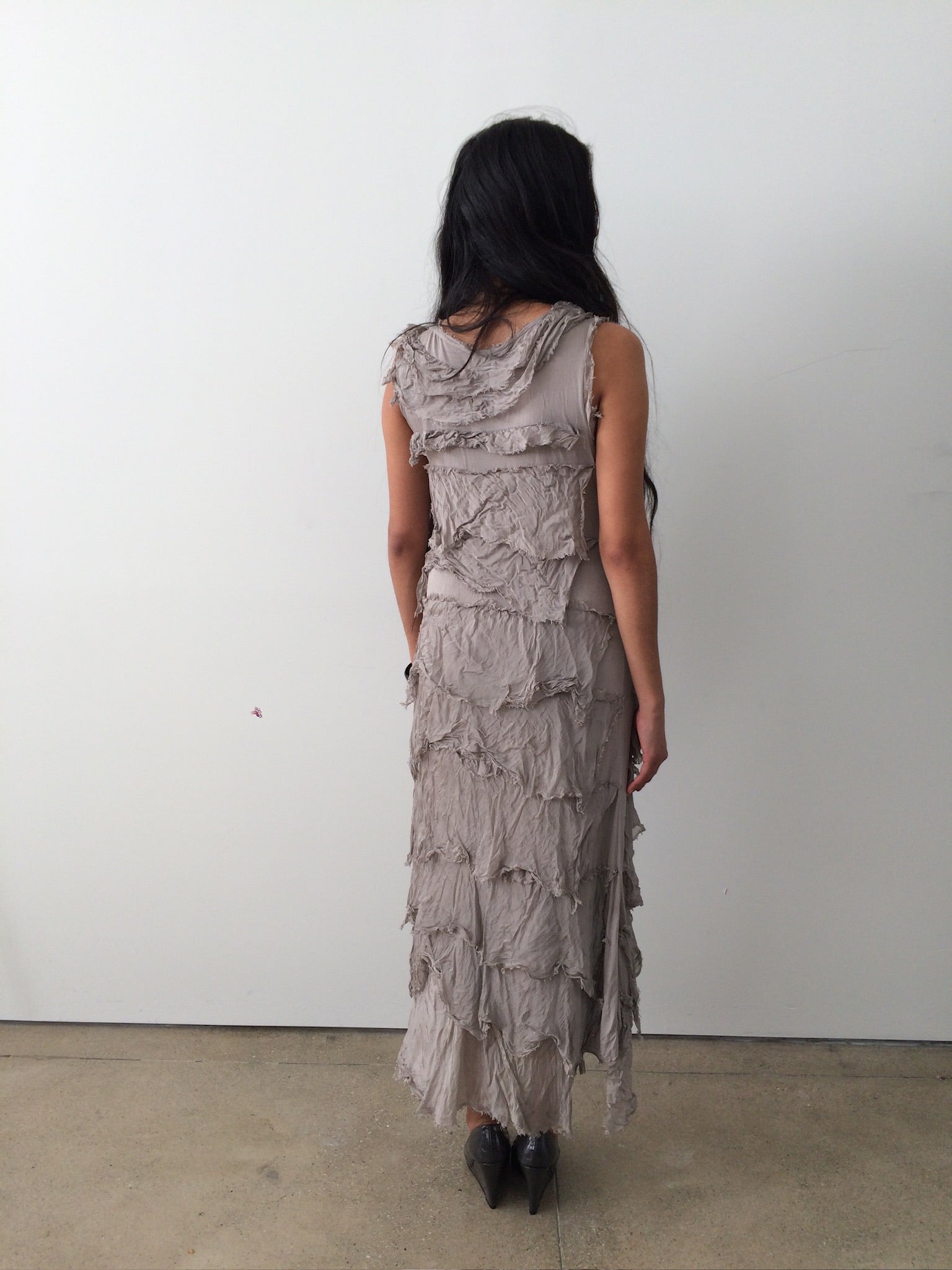 vintage silk layered italian grey maxi dress