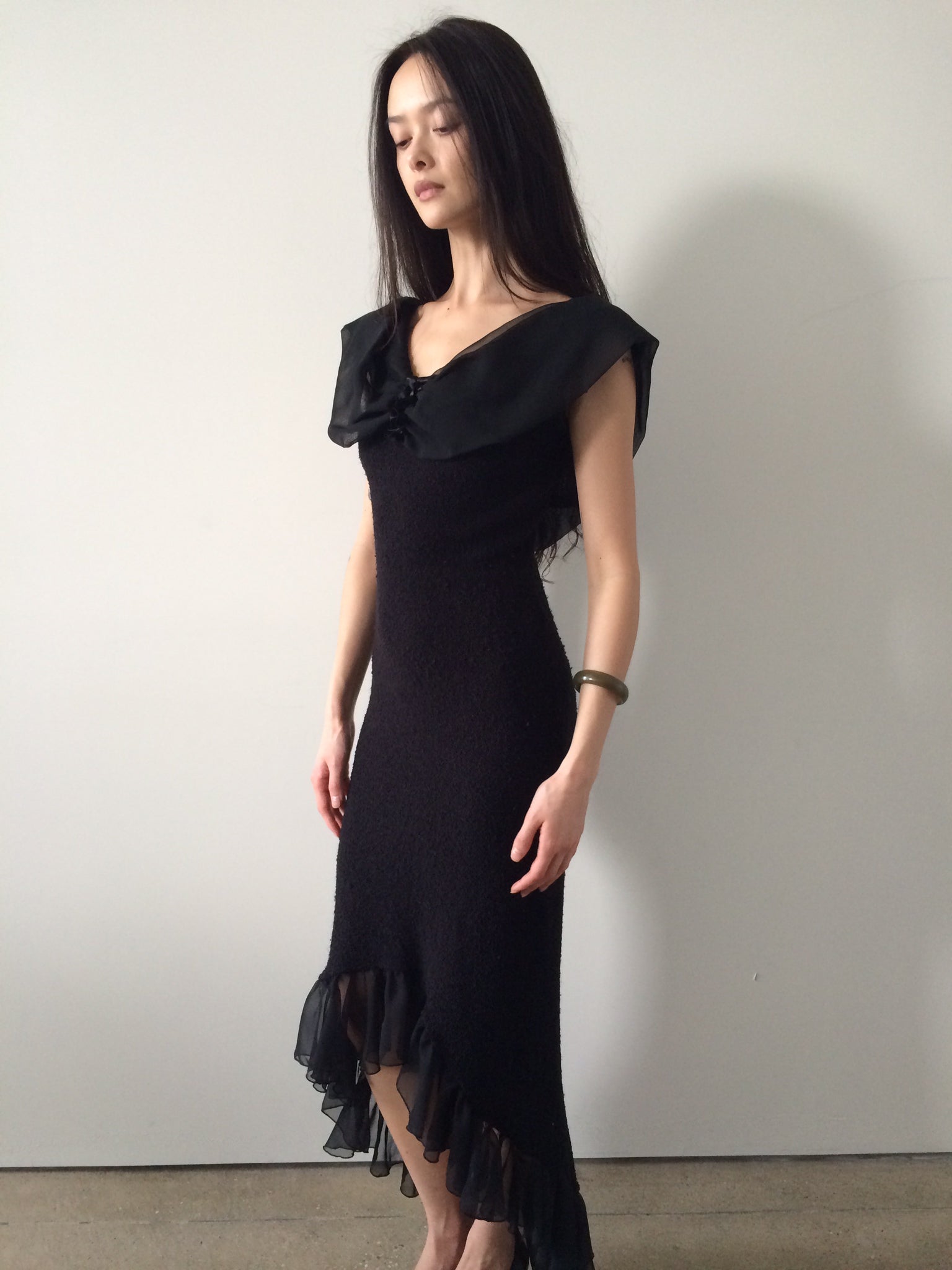 vintage off the shoulder backless dress made in france