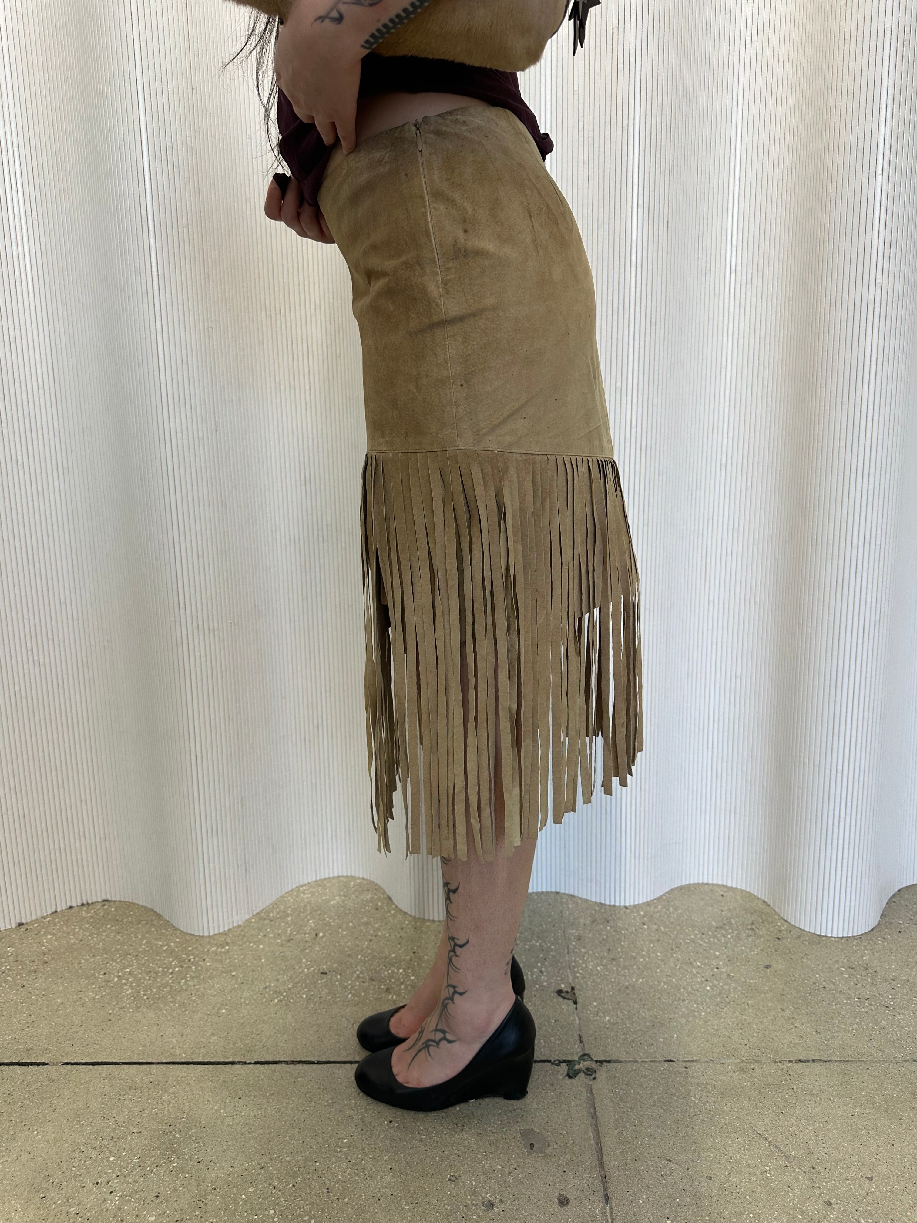 vintage suede fringe skirt