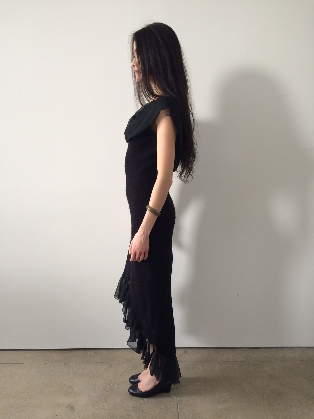 vintage off the shoulder backless dress made in france