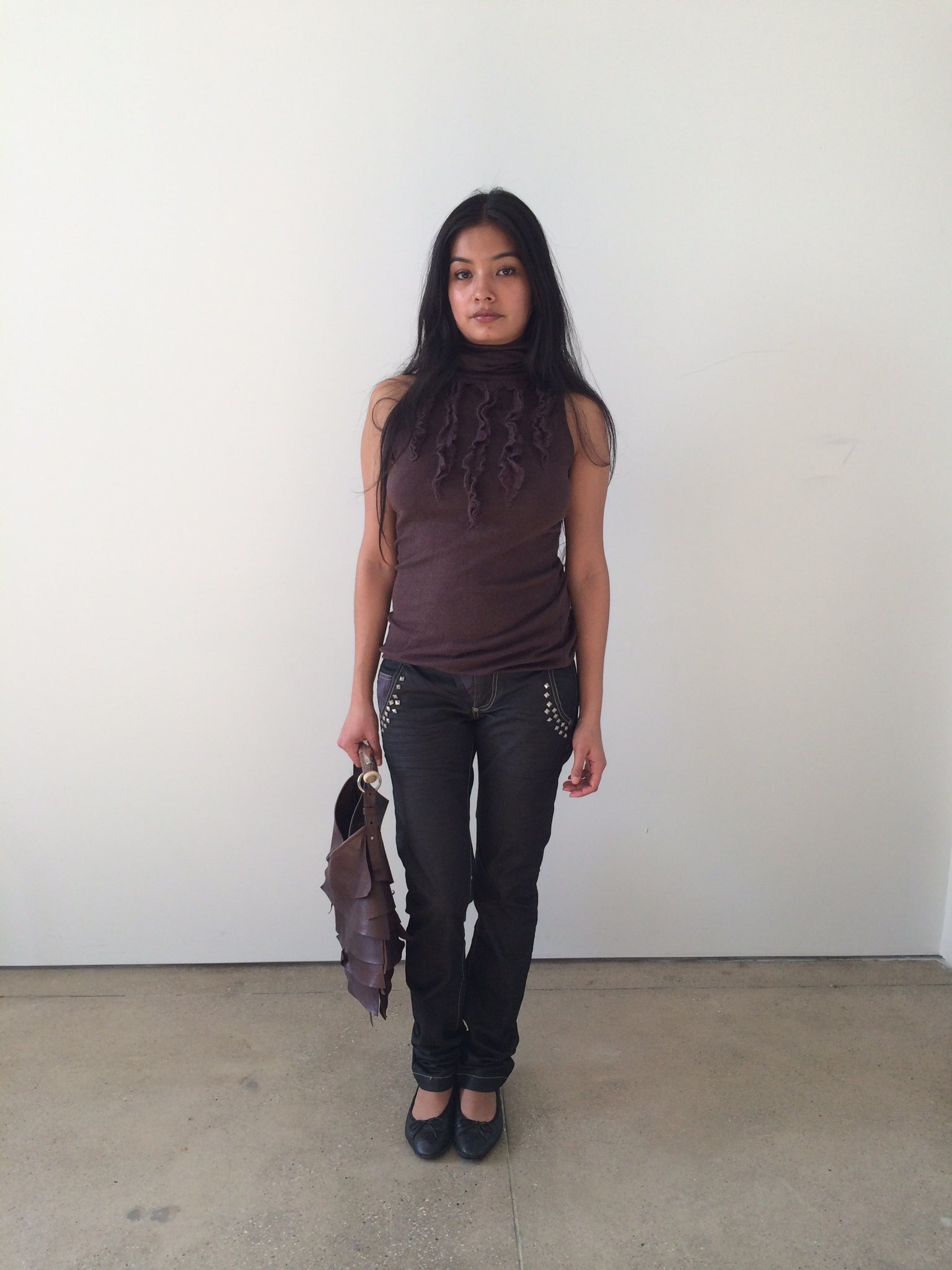 french mohair brown turtleneck top