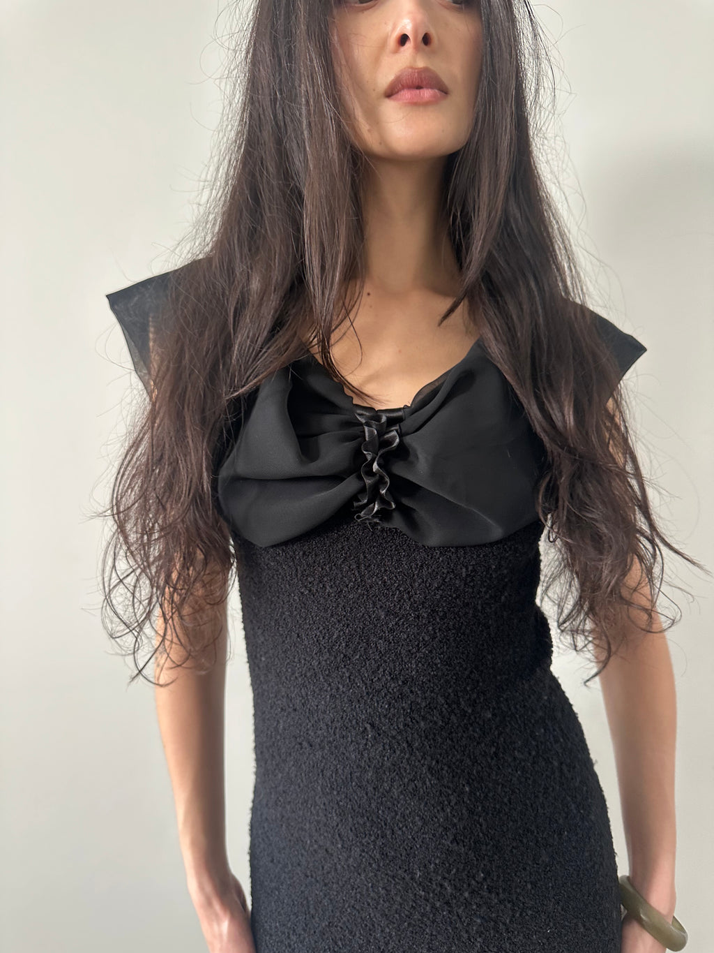 vintage off the shoulder backless dress made in france