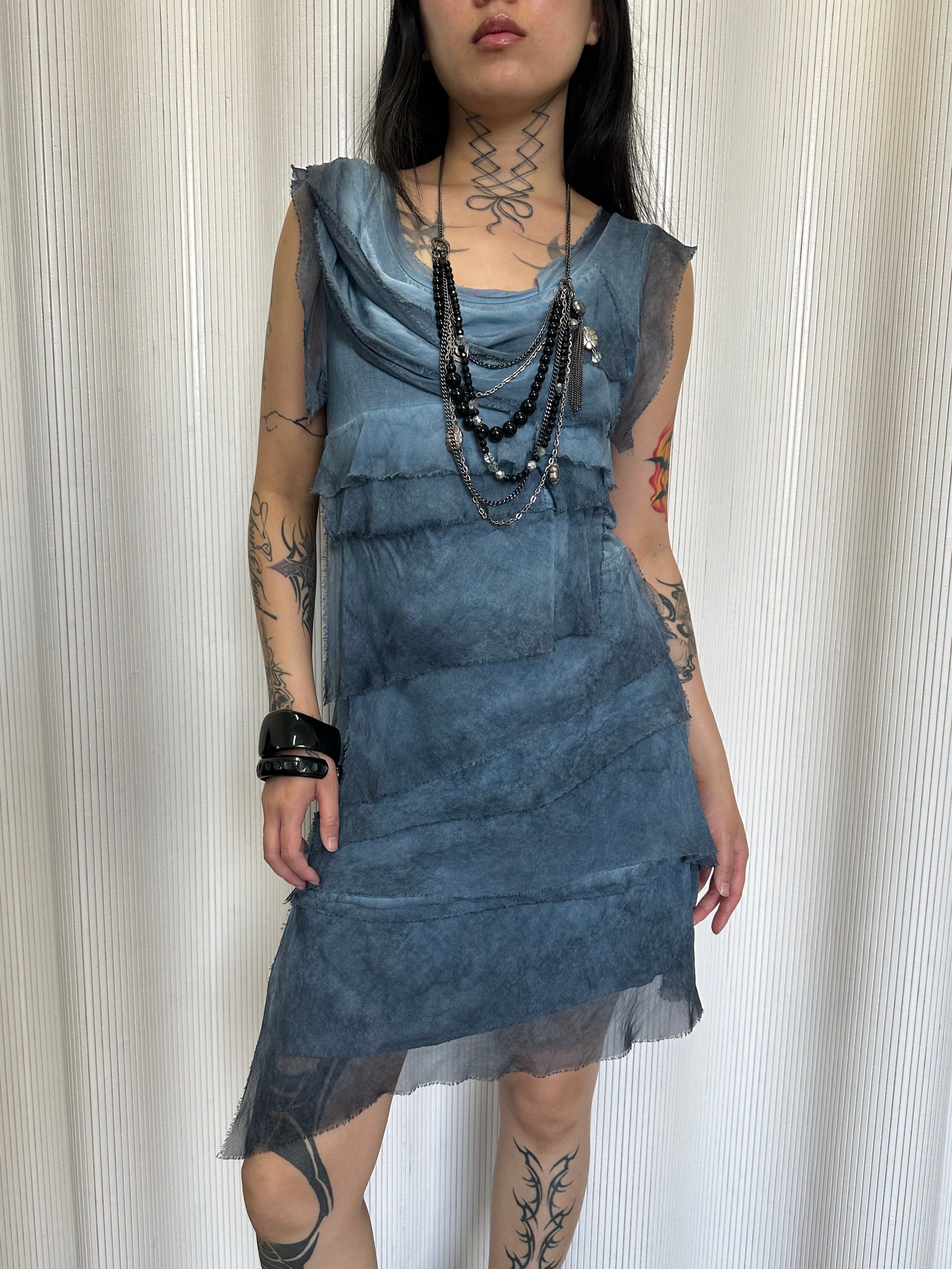 vintage italian 100% silk tiered dress