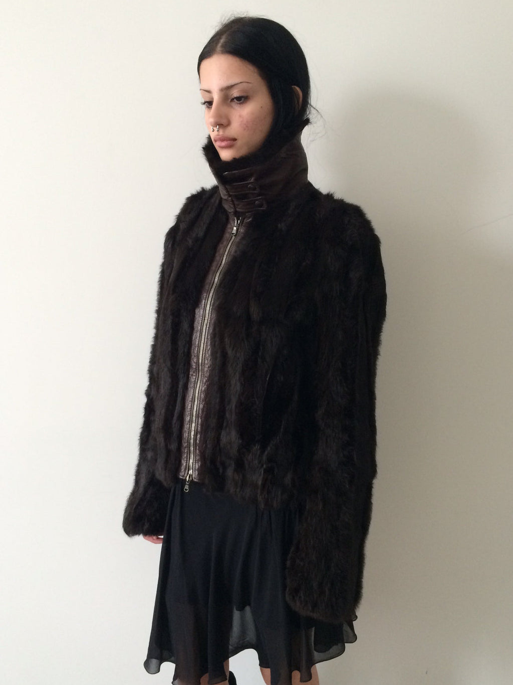 rabbit fur and leather bomber size s