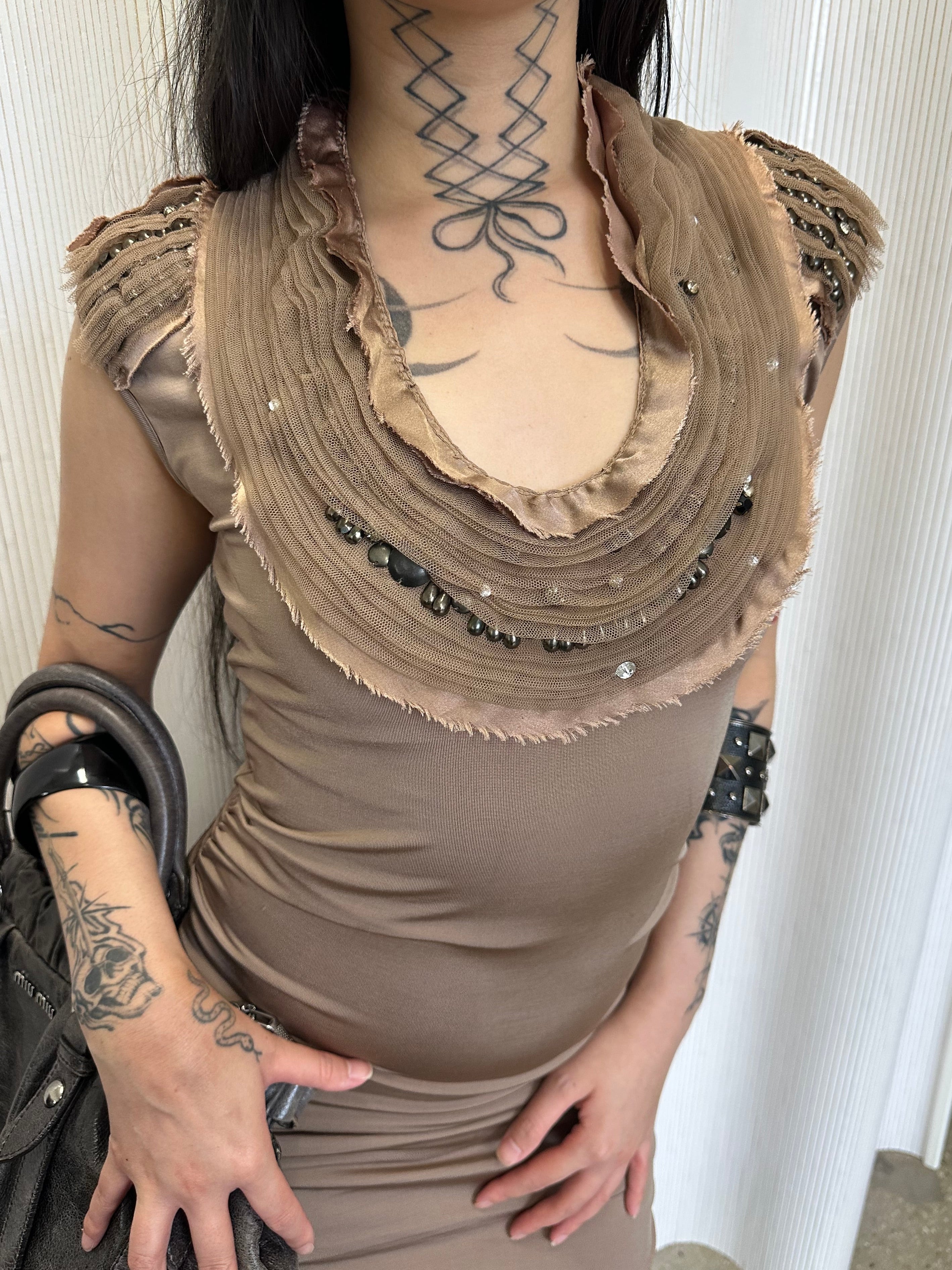 layered tulle neckline dress made in italy