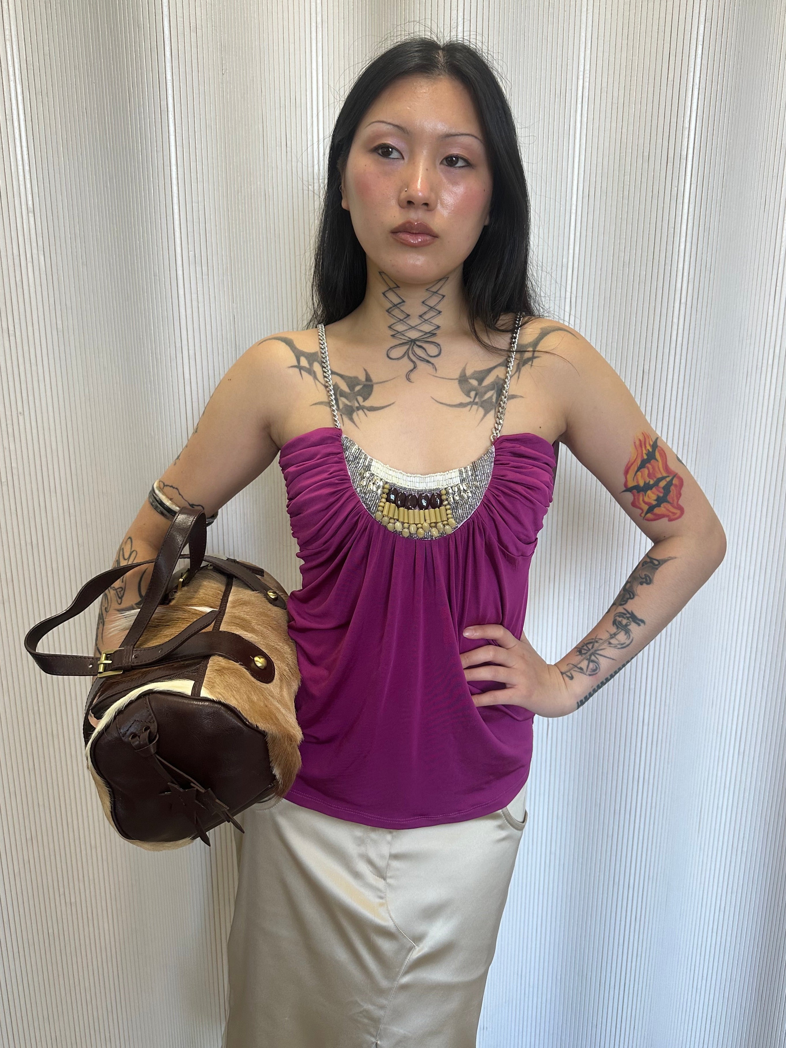 chain strap beaded top made in italy
