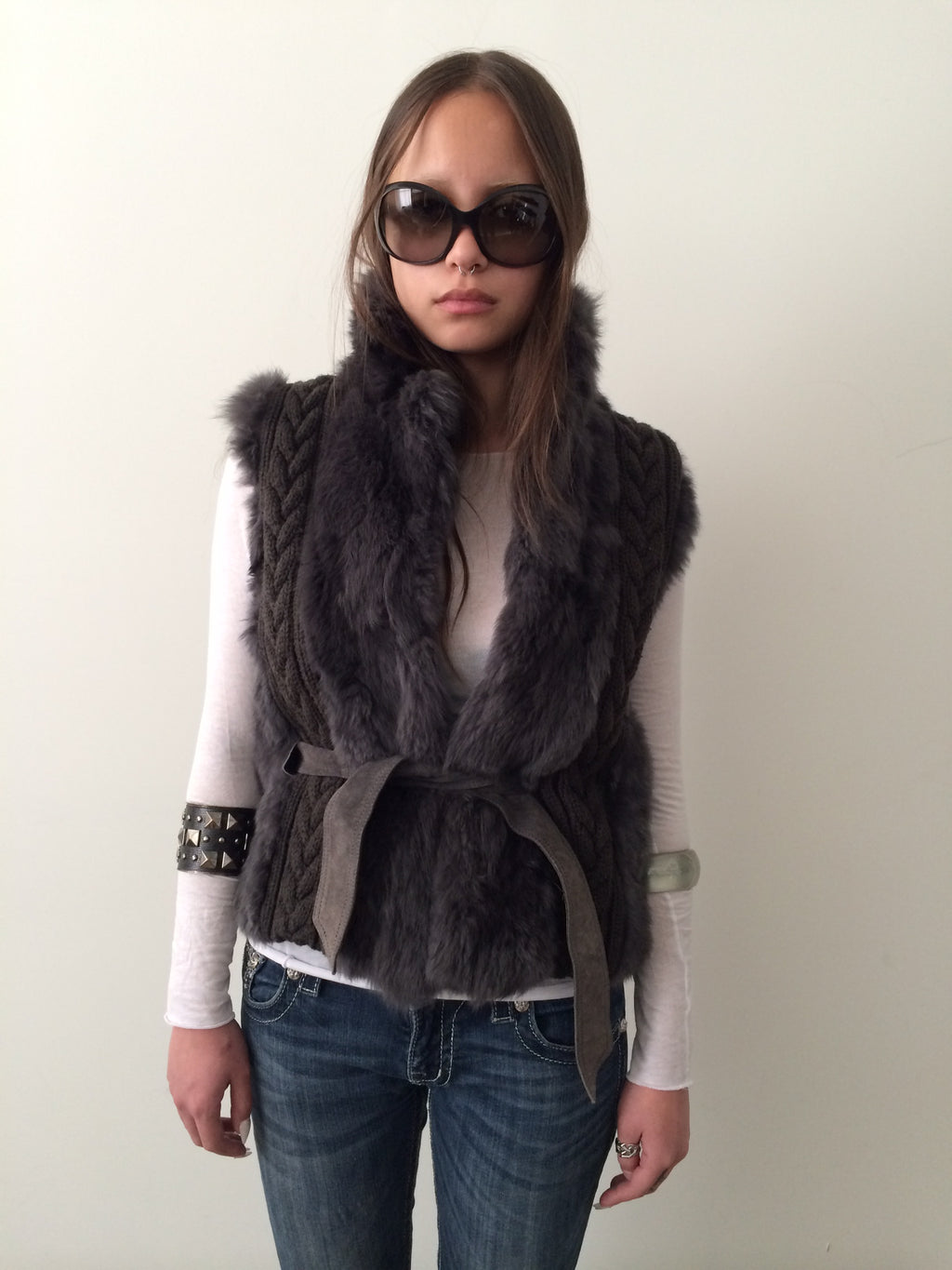 rabbit fur grey vest