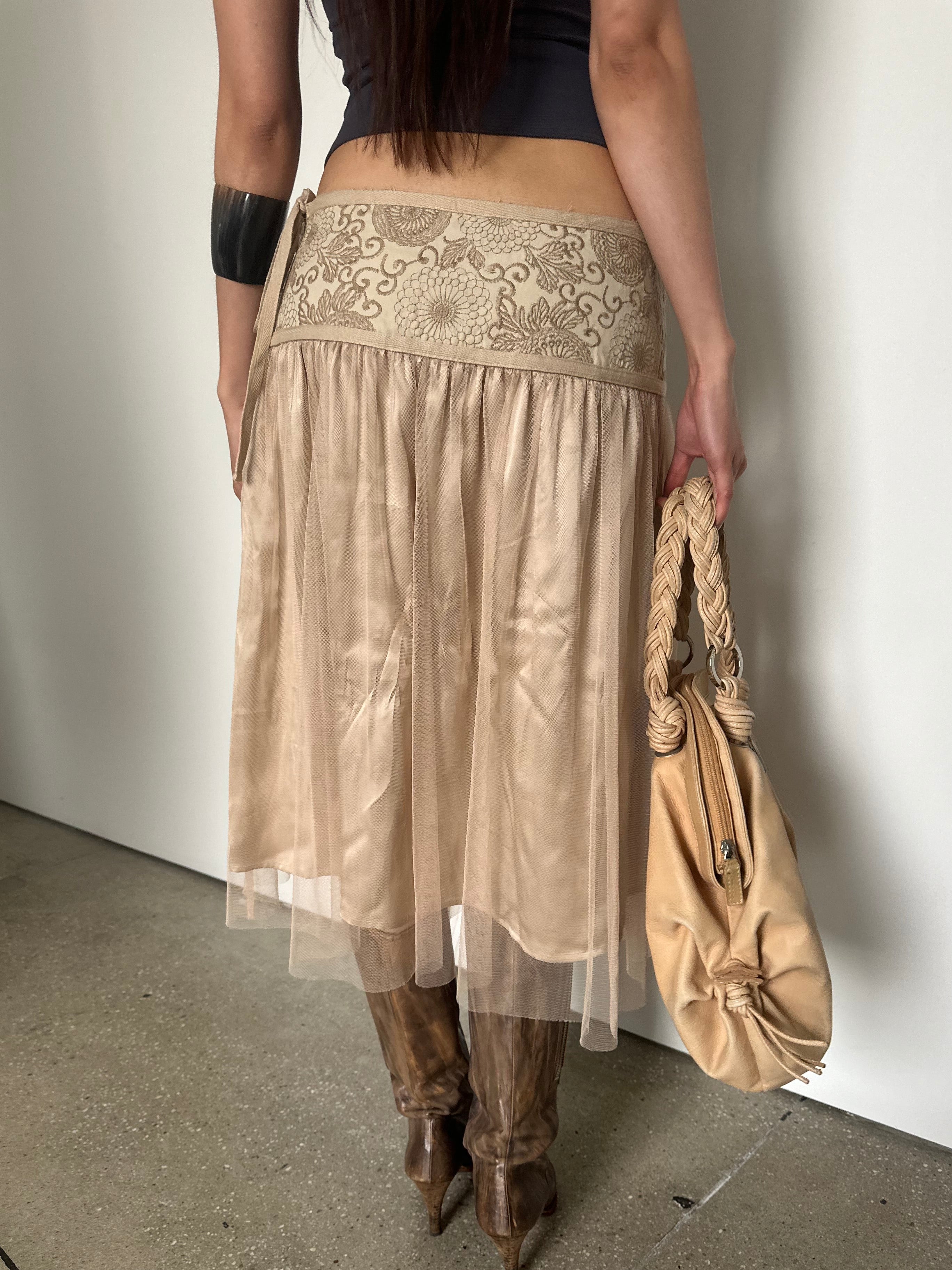 vintage silk + tulle midi skirt with sequin detail