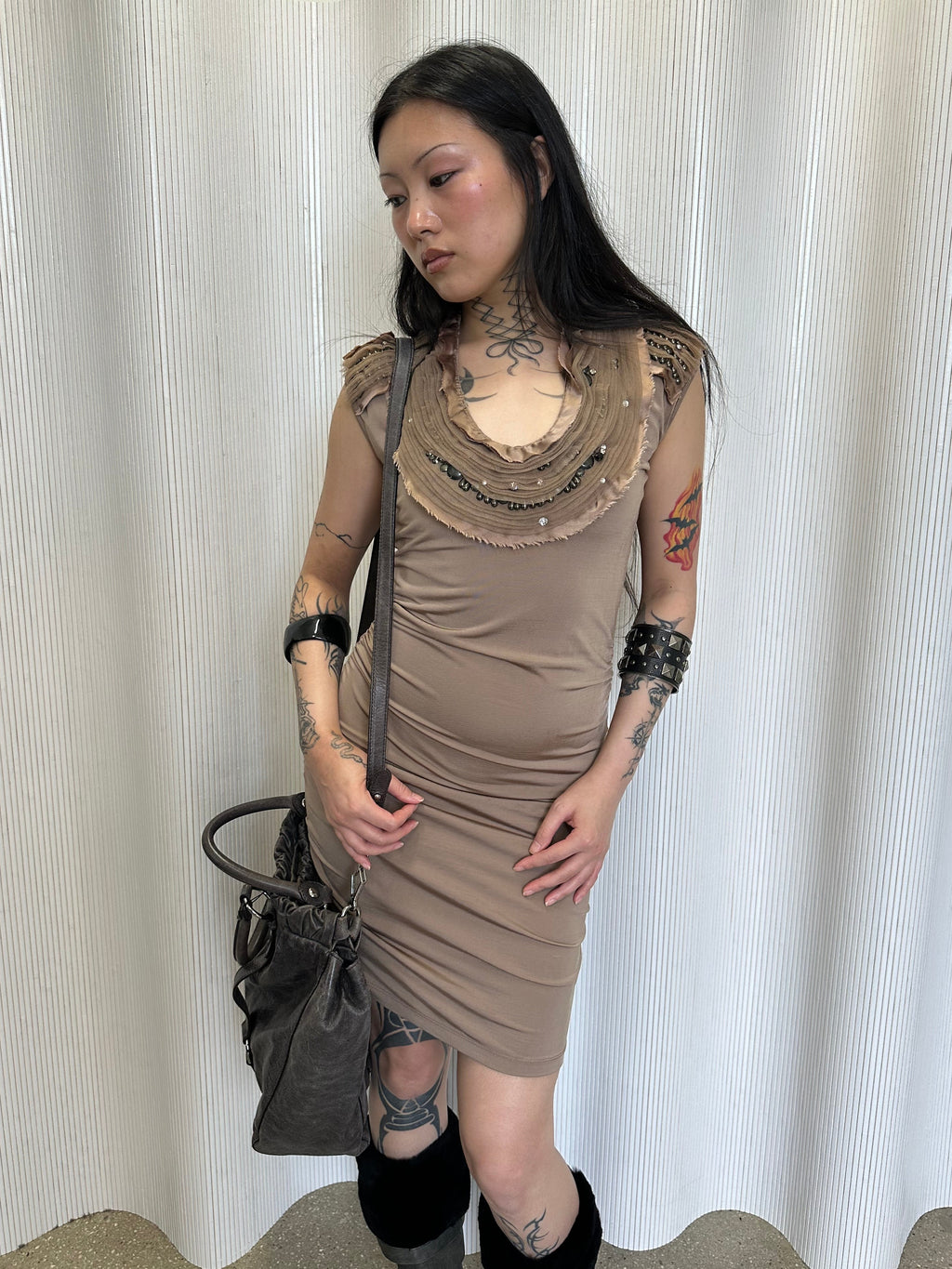 layered tulle neckline dress made in italy