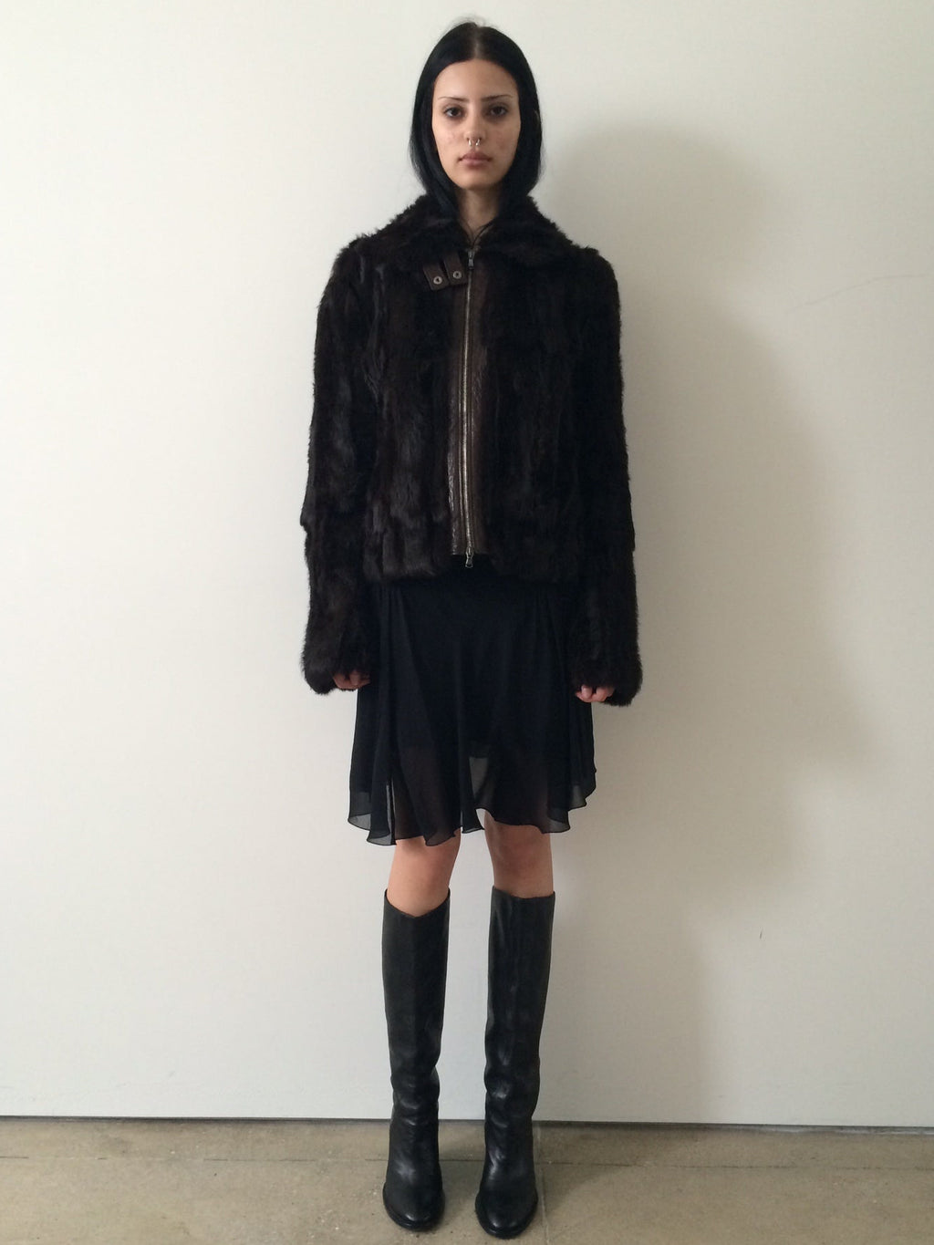 rabbit fur and leather bomber size s