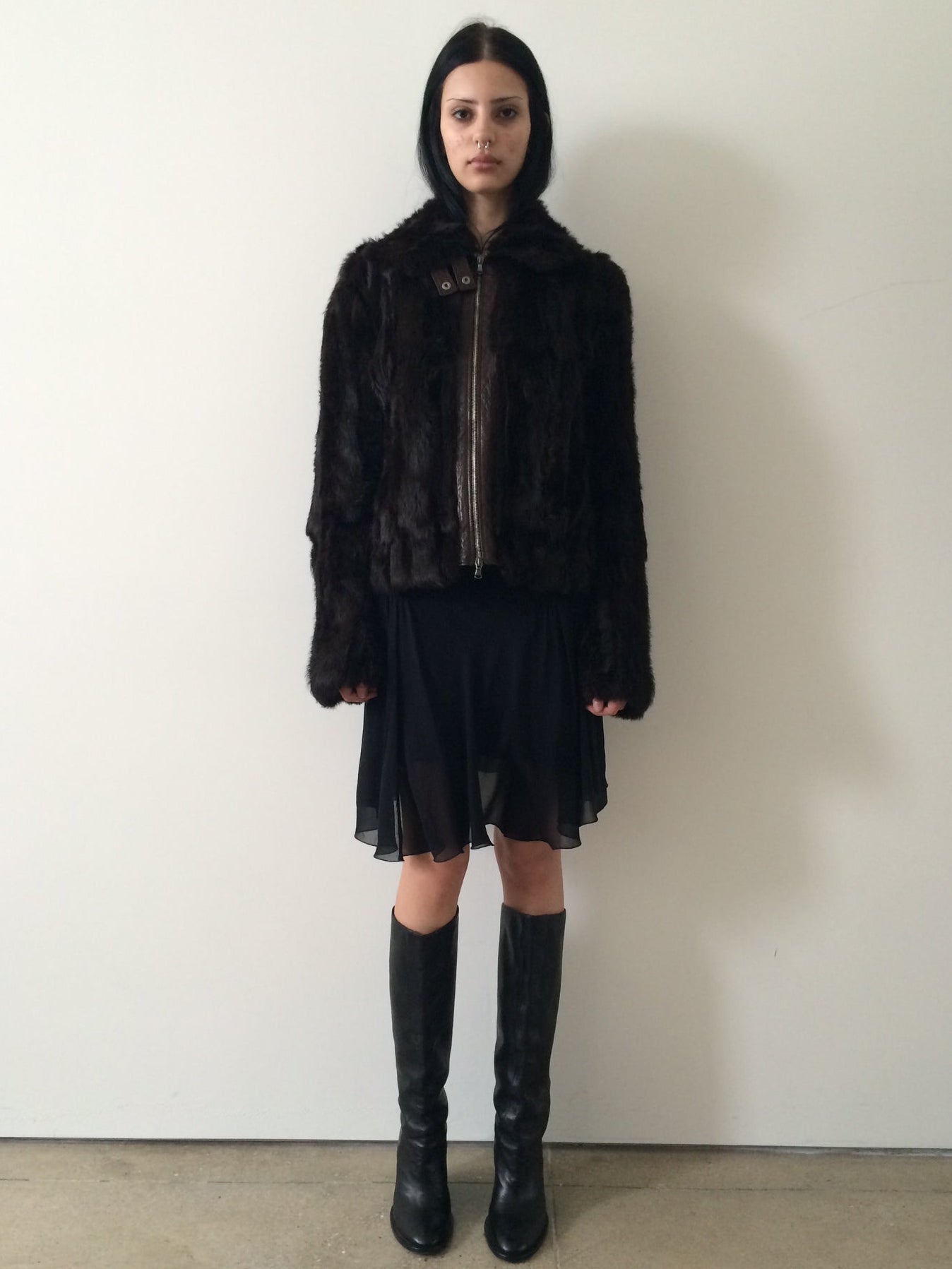 rabbit fur and leather bomber size s