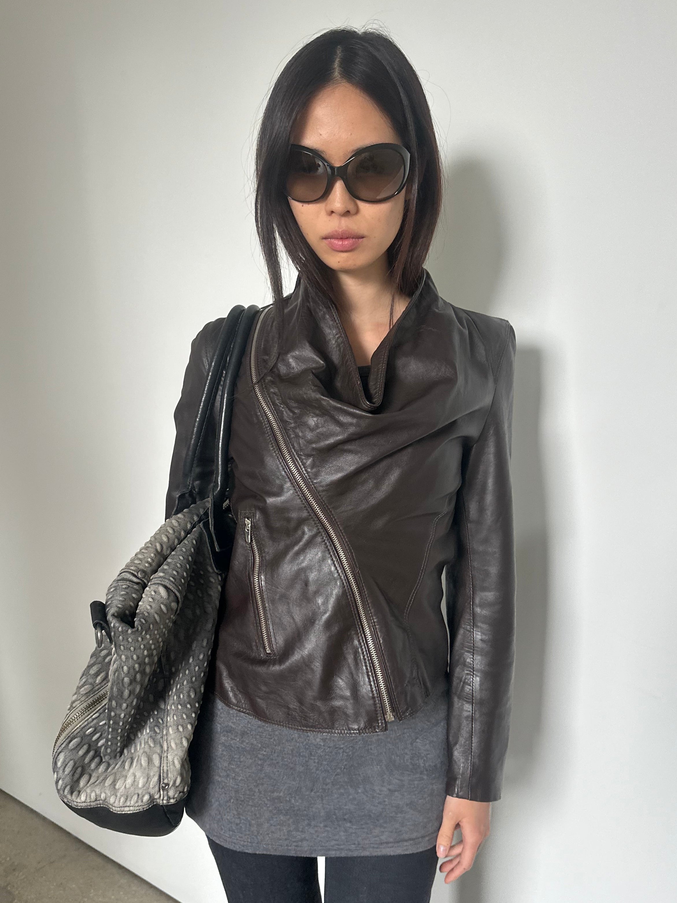 italian cowl neck leather jacket