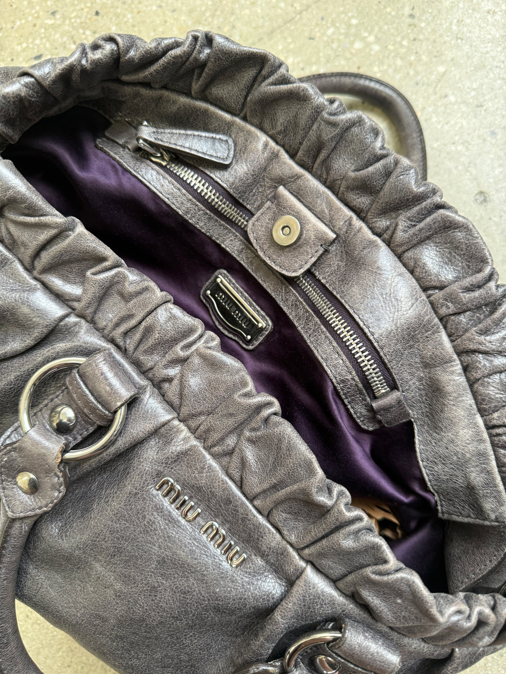 Miu Miu grey purple shoulder bag