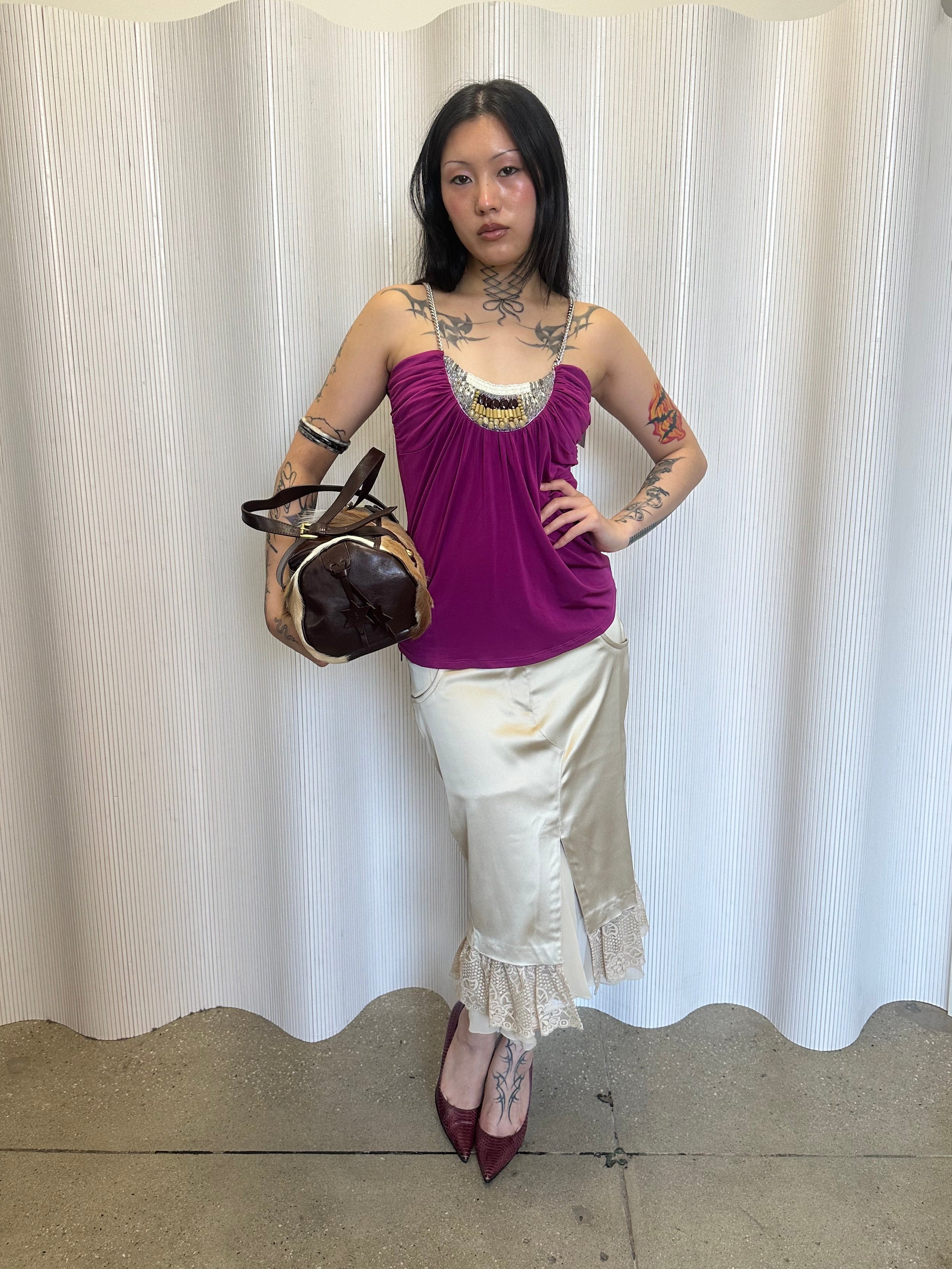 chain strap beaded top made in italy