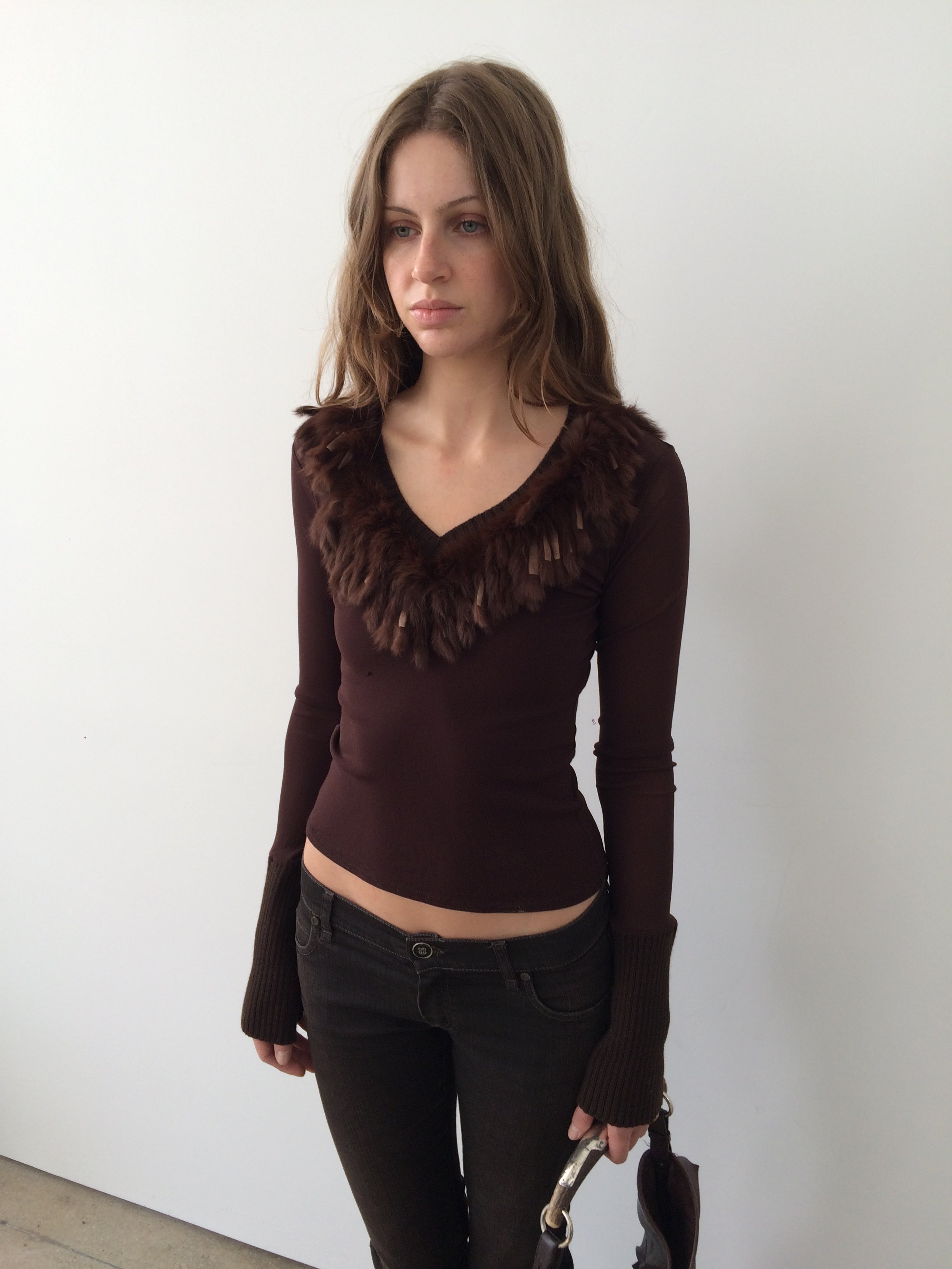 vintage rabbit fur brown top