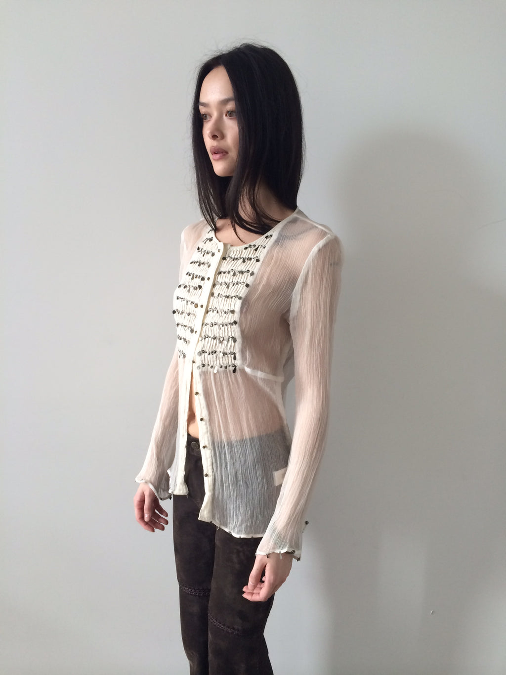 pleated and beaded French top