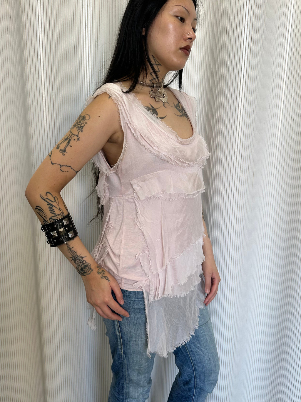 vintage pink italian tiered silk top made in italy
