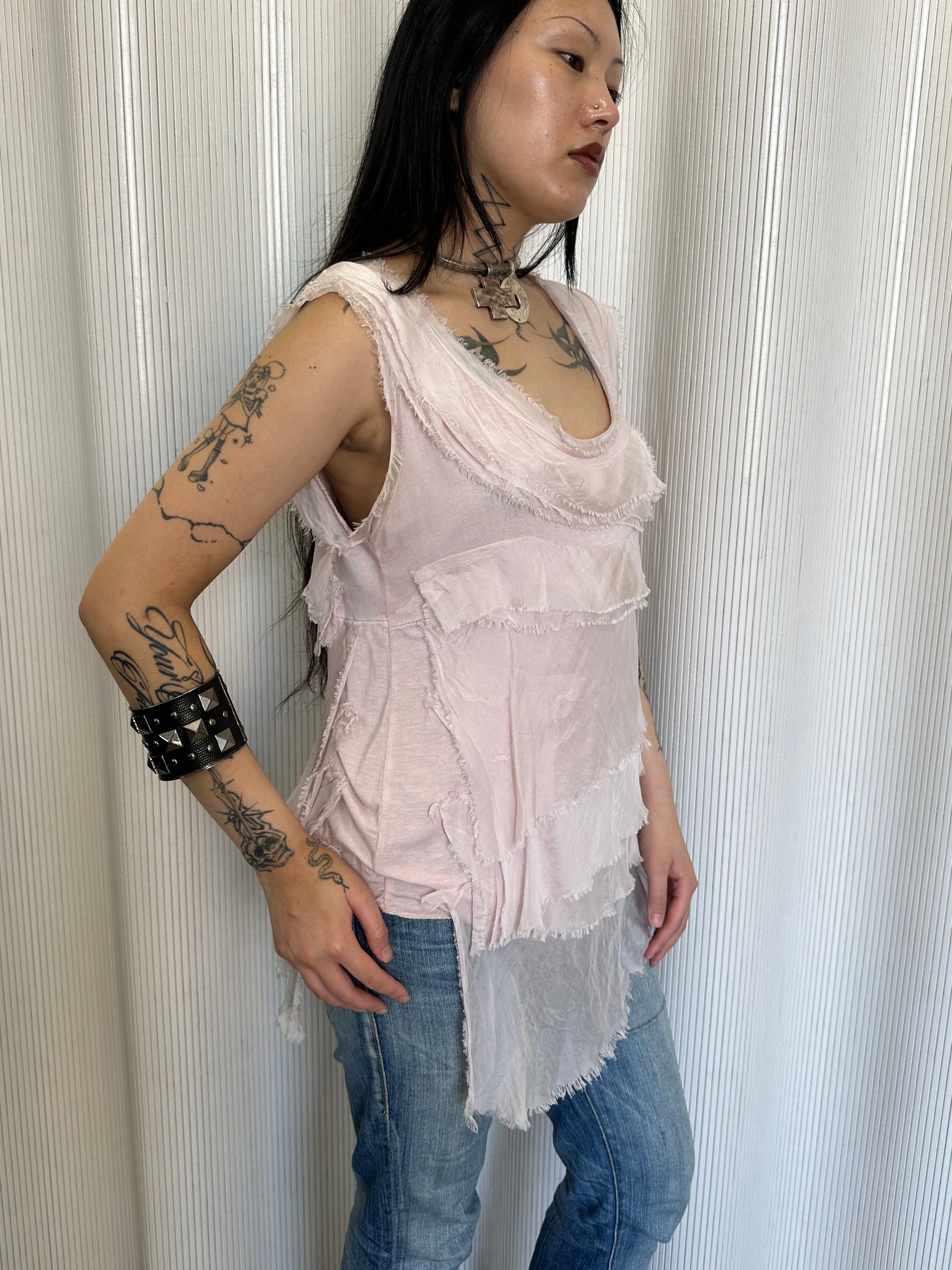 vintage pink italian tiered silk top made in italy